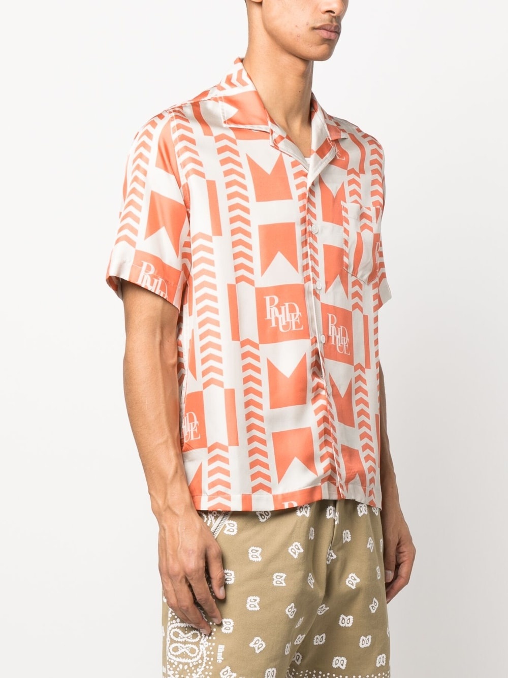 geometric-print linen shirt - 3
