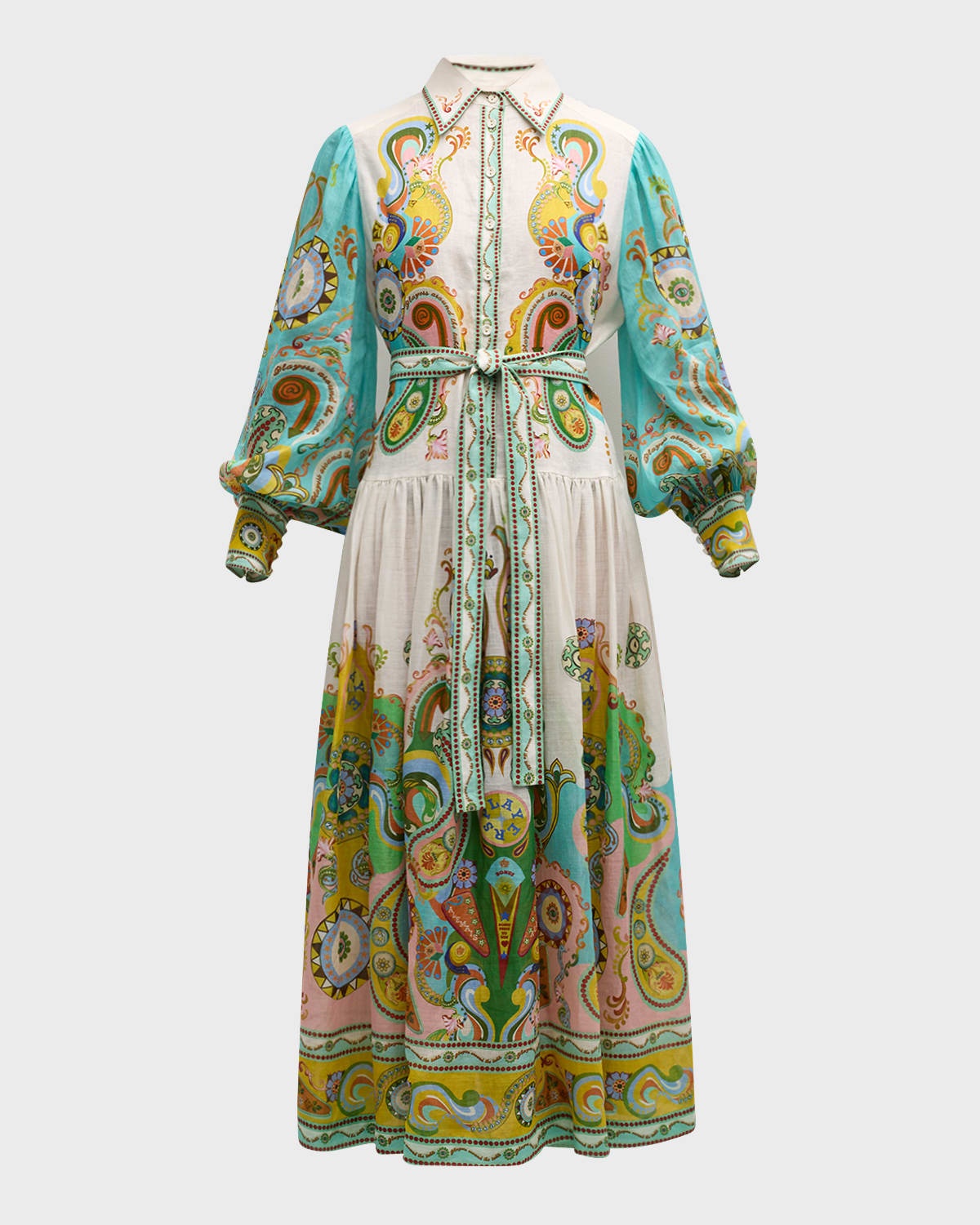 Pinball Balloon-Sleeve Paisley Maxi Shirtdress - 1