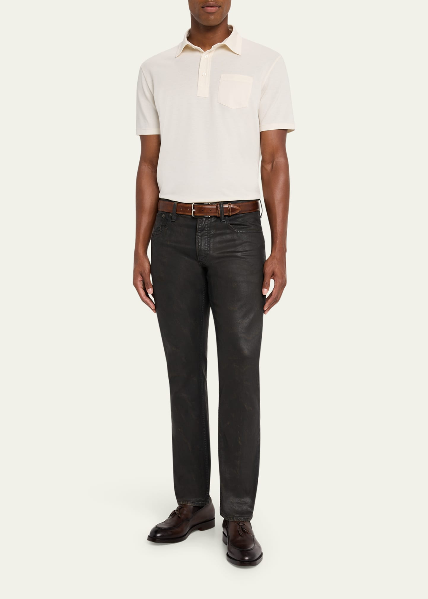 Men's Cotton and Cashmere Pique Pocket Polo Shirt - 2