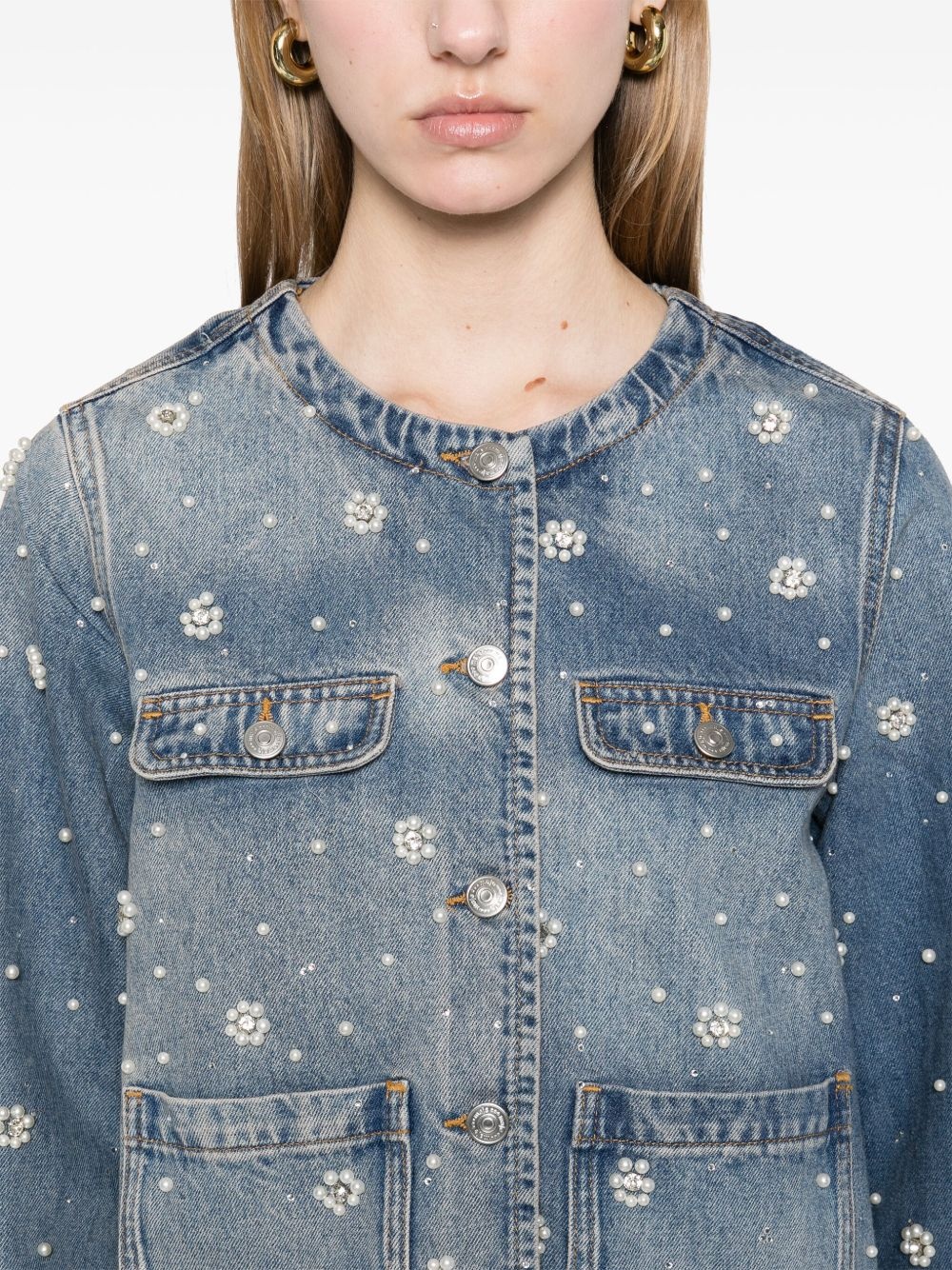 crystal-embellished denim jacket - 5