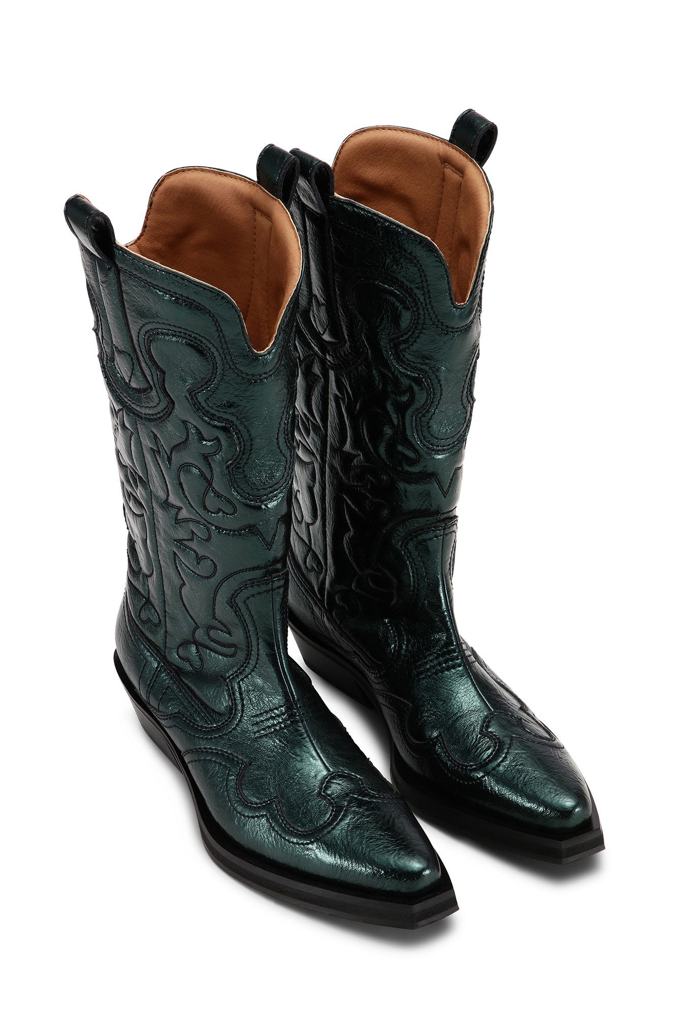 GREEN METALLIC MID SHAFT EMBROIDERED WESTERN BOOTS - 2