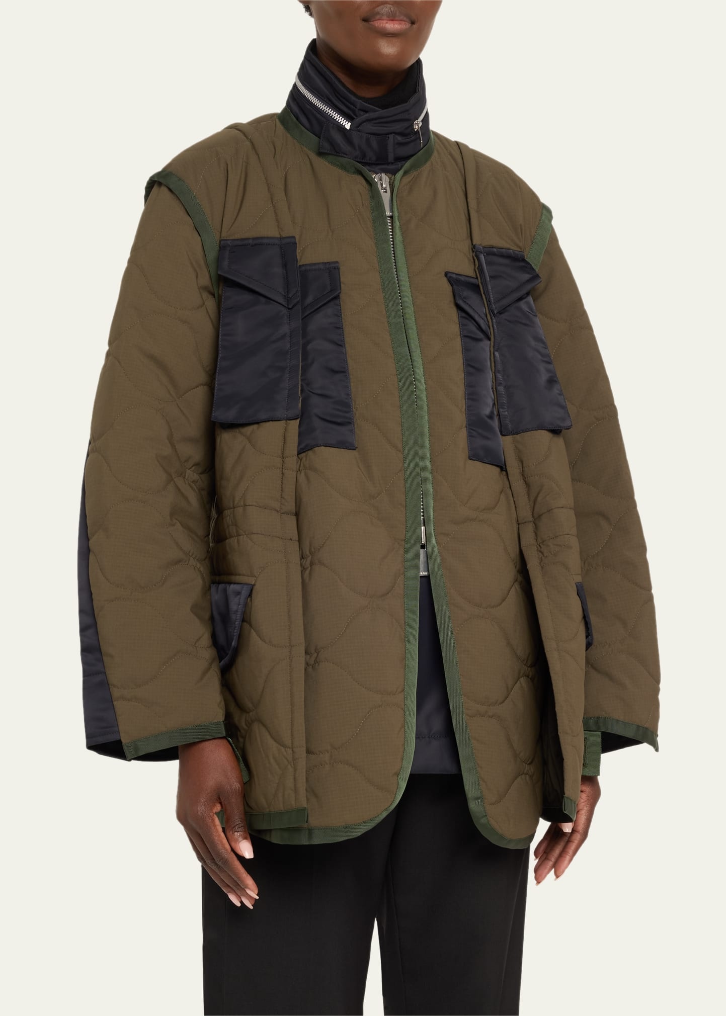 High-Neck Layered Quilted Jacket - 4