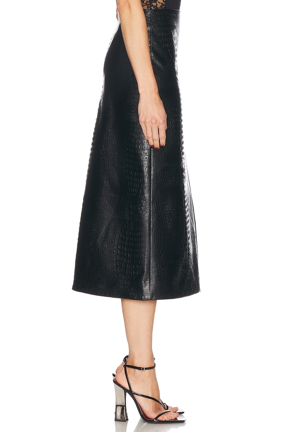 Croc Faux Leather Slit Midi Skirt - 3