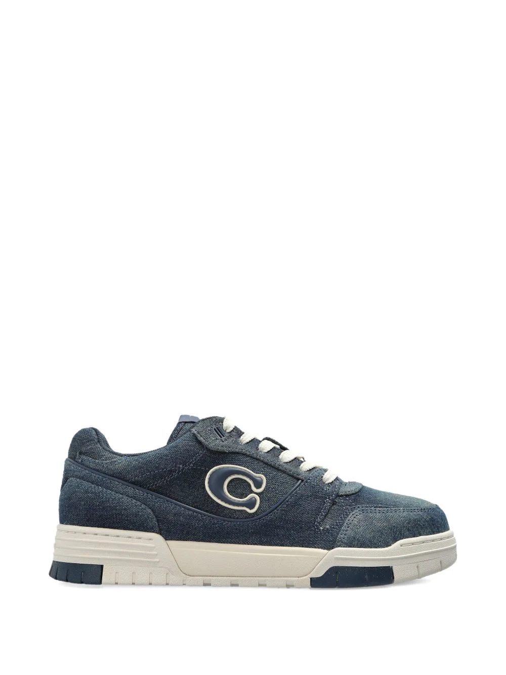 denim-effect logo-patch sneakers - 1