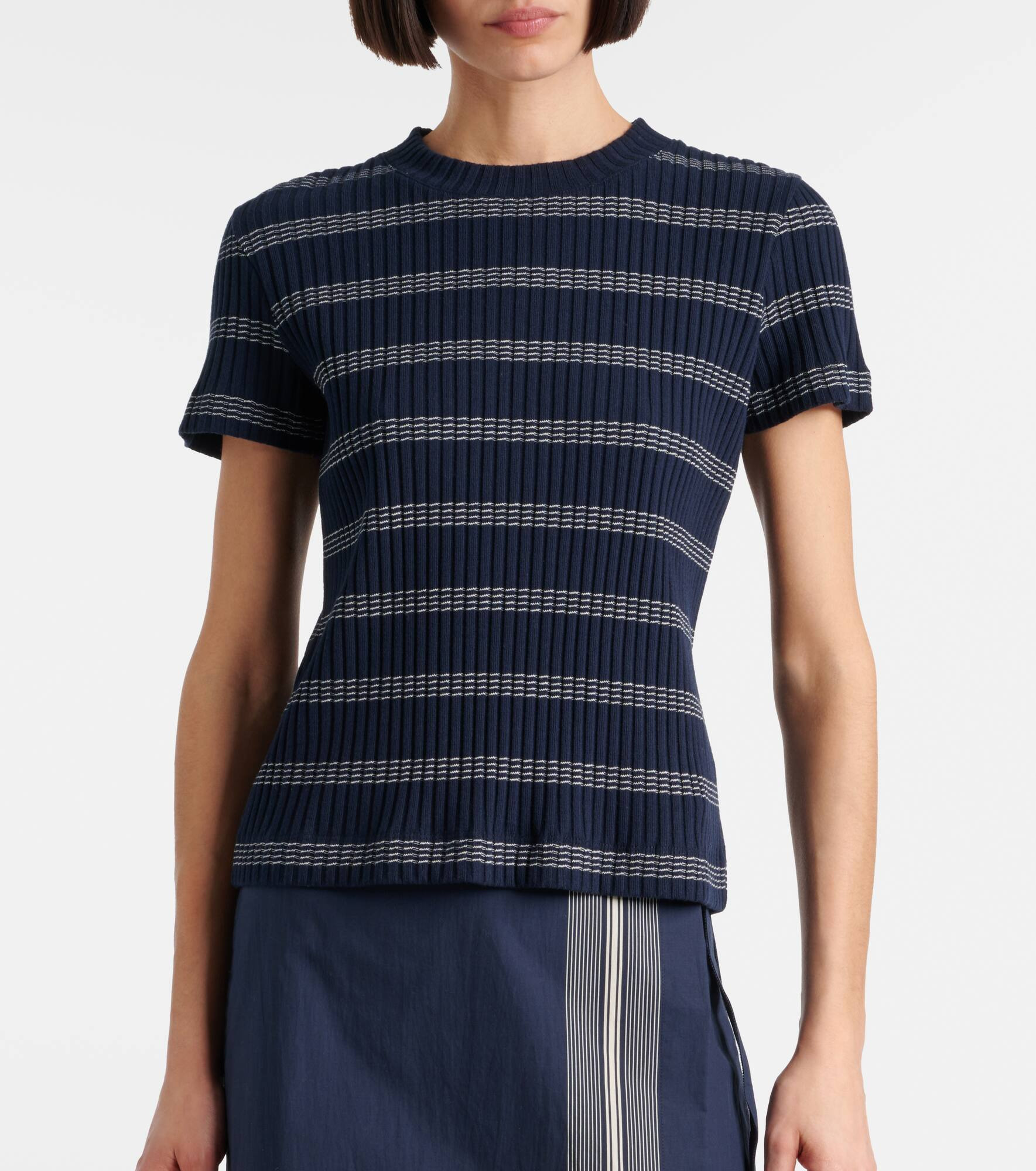 Ribbed-knit striped cotton-blend T-shirt - 5