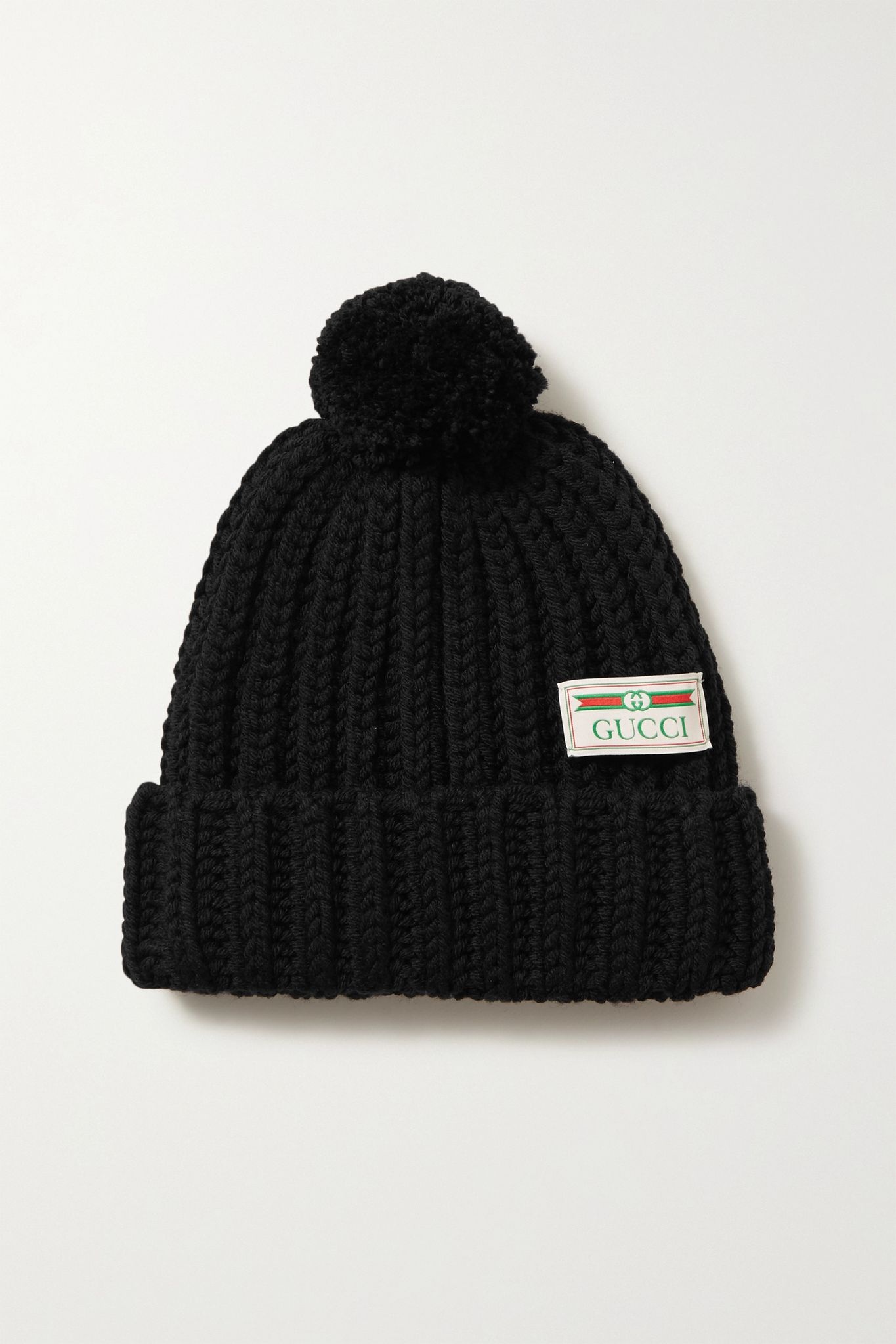 Pompom-embellished ribbed wool beanie - 1