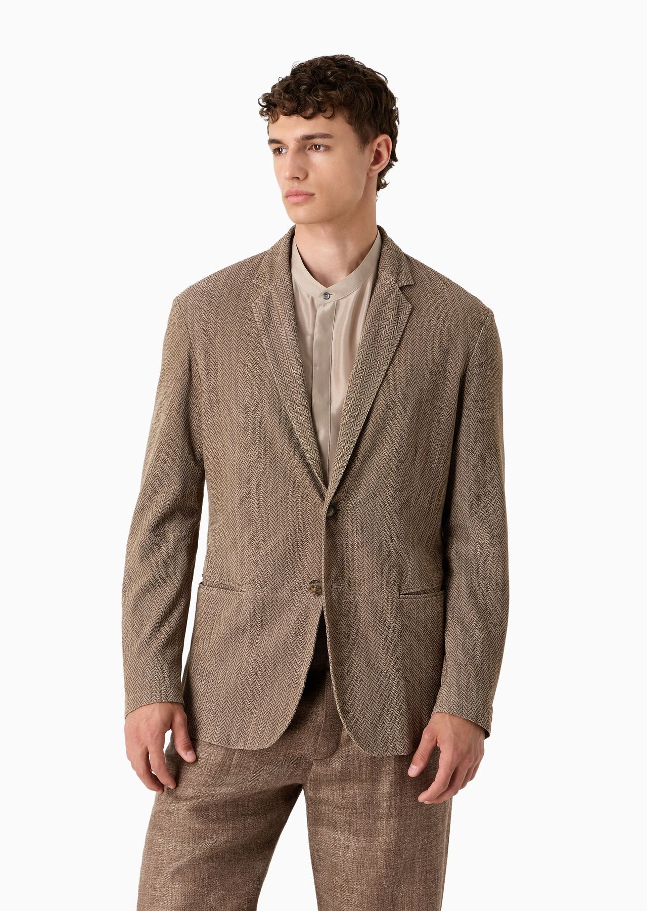 Single-breasted suede jacket with a chevron print - 2