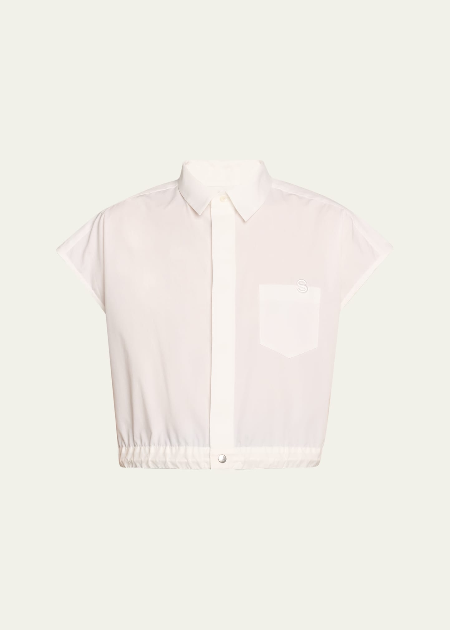 Poplin Drawsting Hem Cropped Shirt - 1