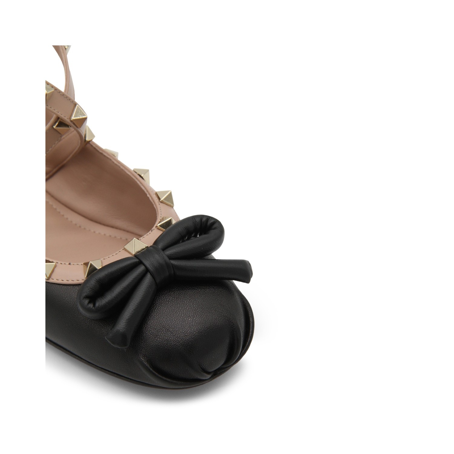 BLACK AND POUDRE PINK LEATHER BALLERINA SHOES - 4