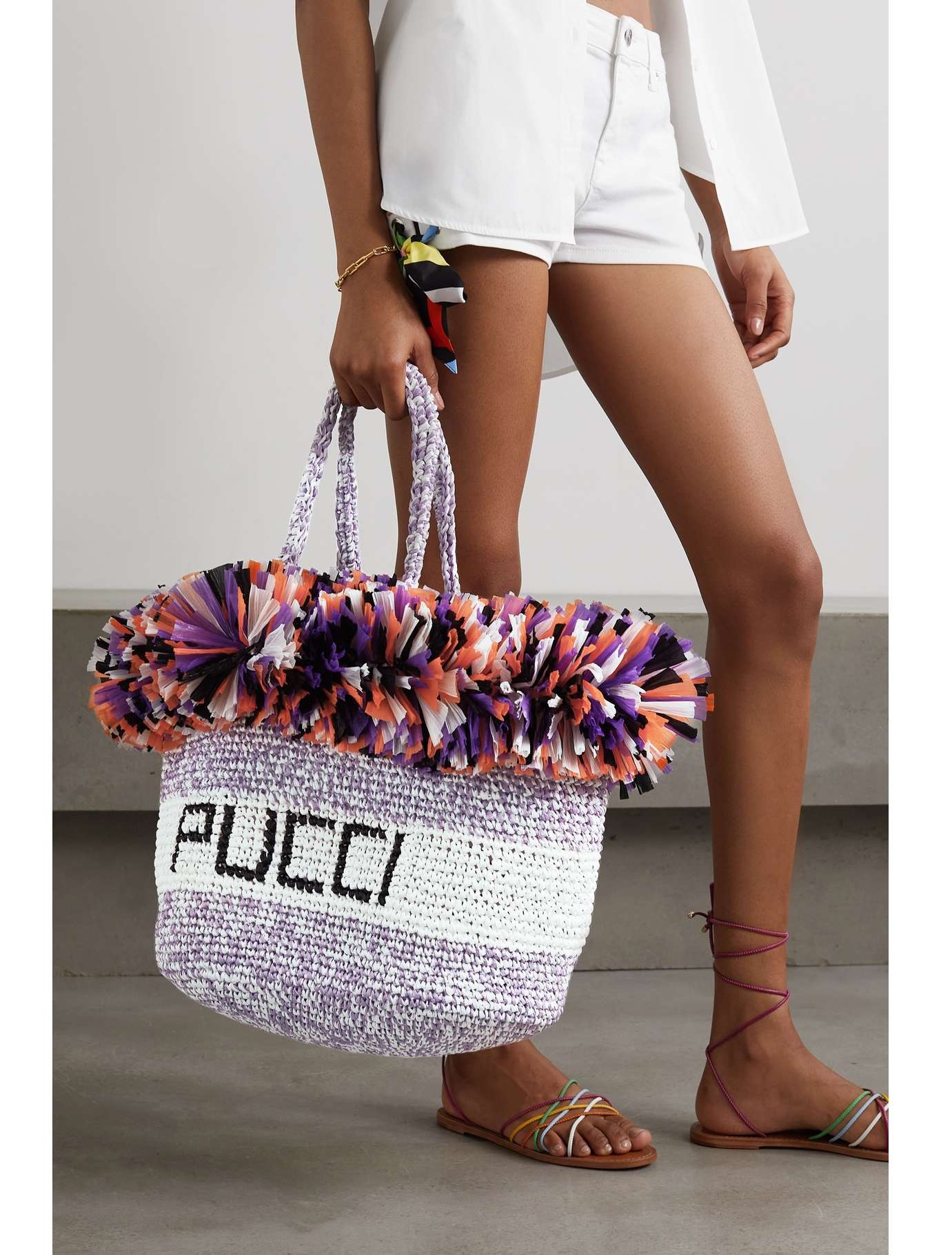 Fringed woven raffia tote - 2