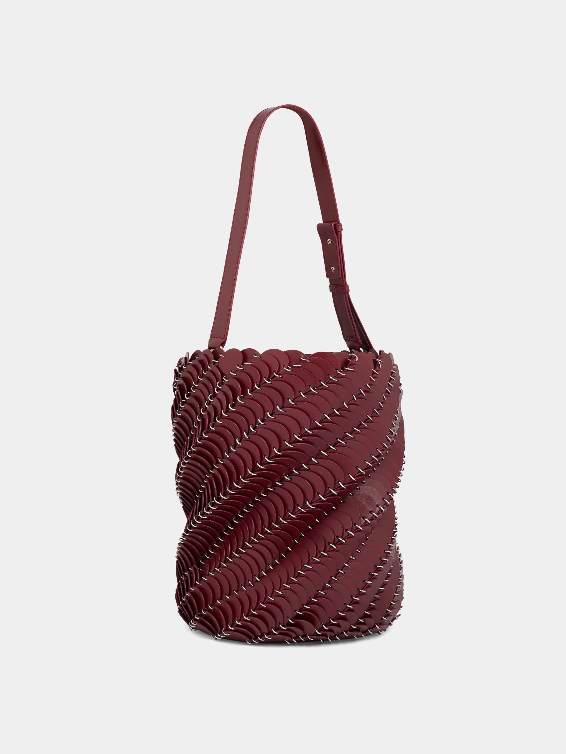 MERLOT AND SILVER LARGE PACO BUCKET BAG IN LEATHER - 2