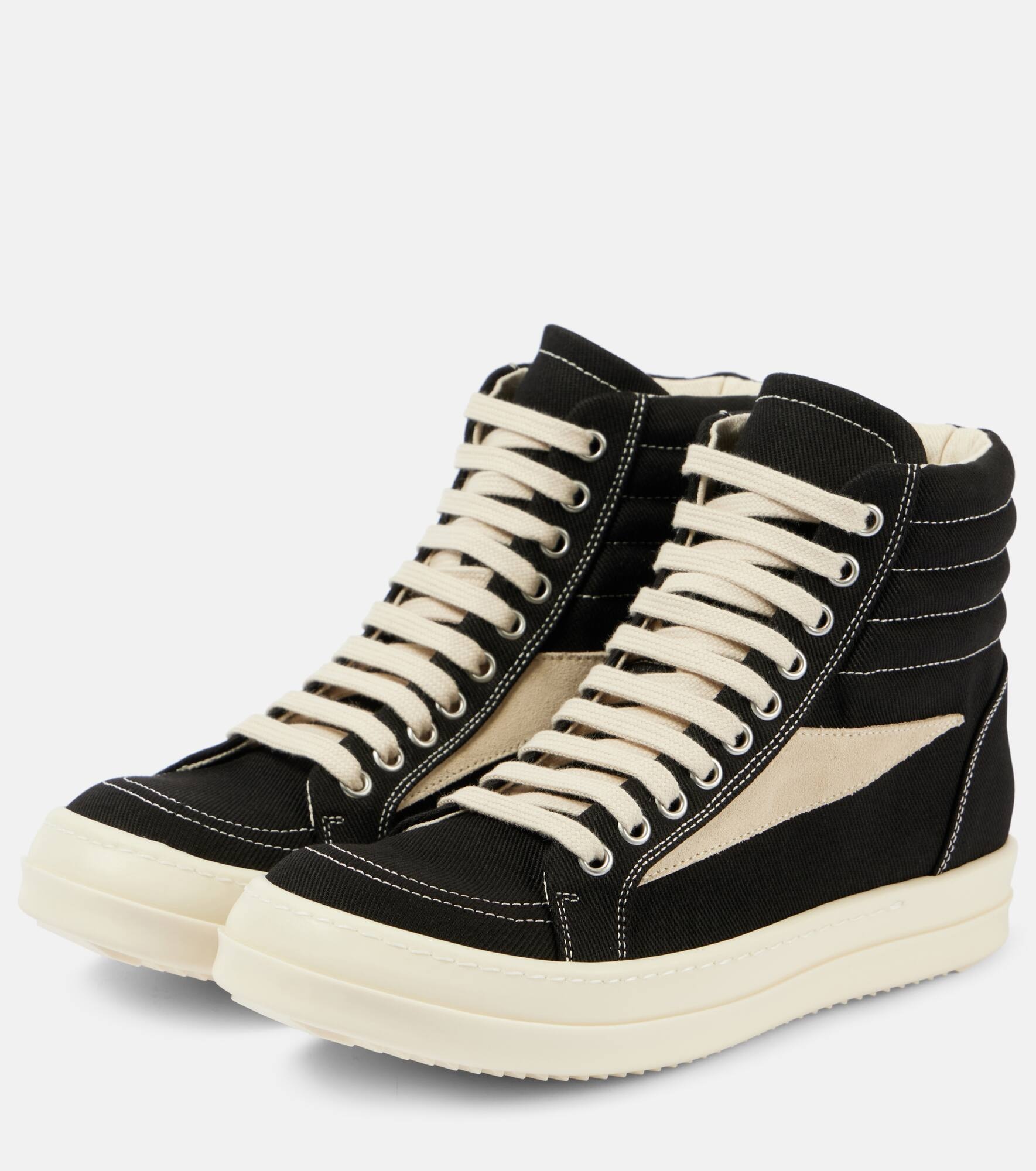 Suede-trimmed denim high-top sneakers - 5