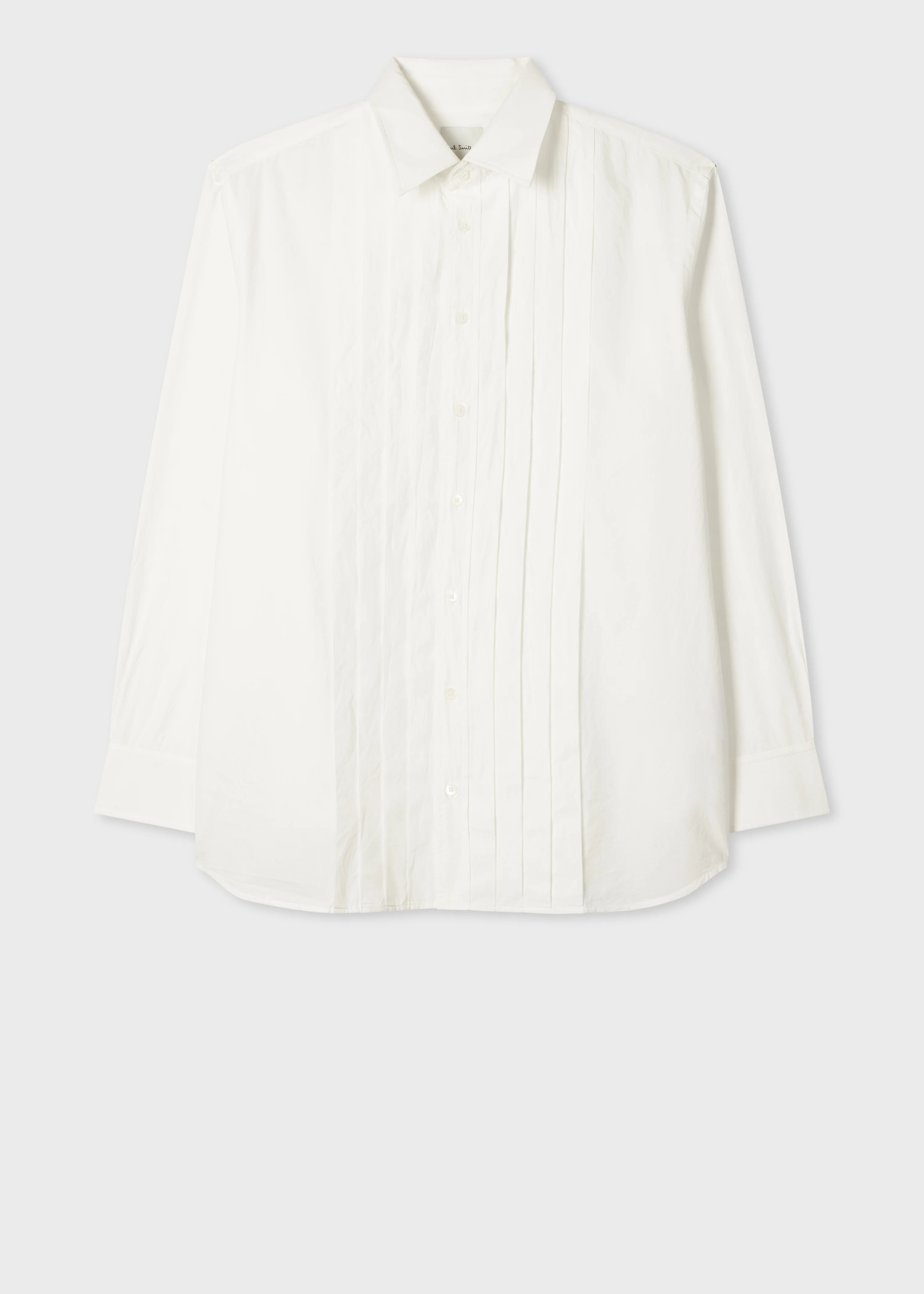 White Pleat-Front Cotton Shirt - 1