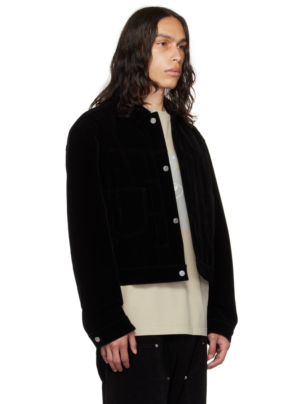 Black Spread Collar Jacket - 2