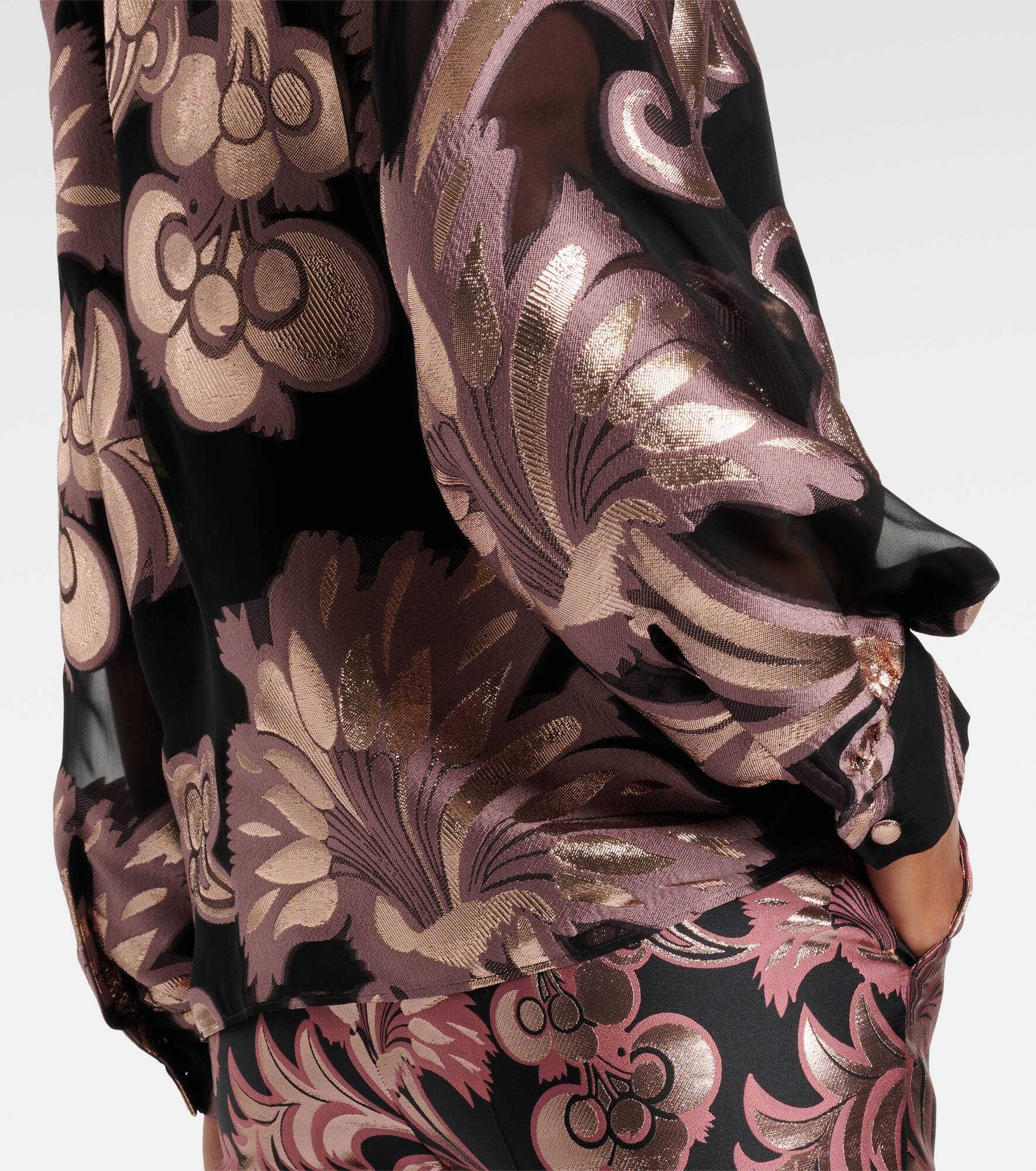 Semi-sheer tie-neck lamé blouse - 5