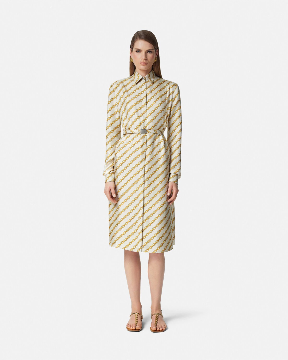 Chain Stripes Silk Midi Shirt Dress - 4