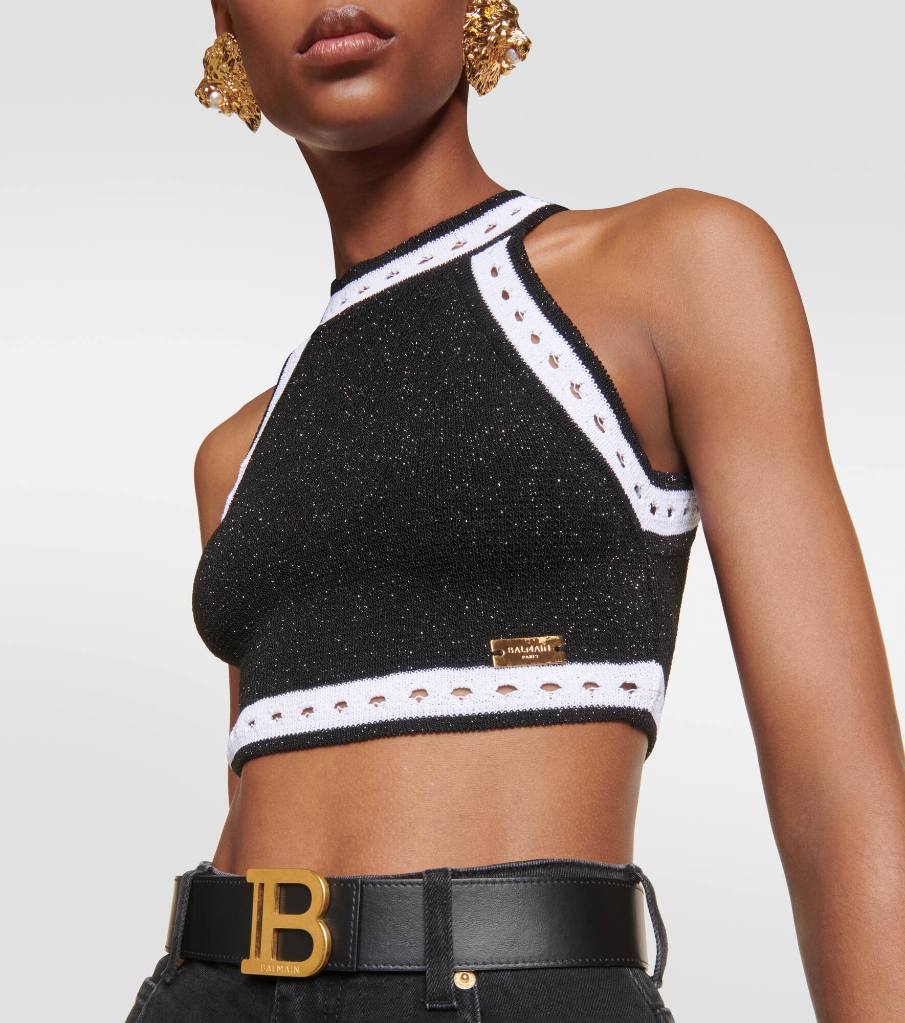 Halterneck wool-blend crop top - 4