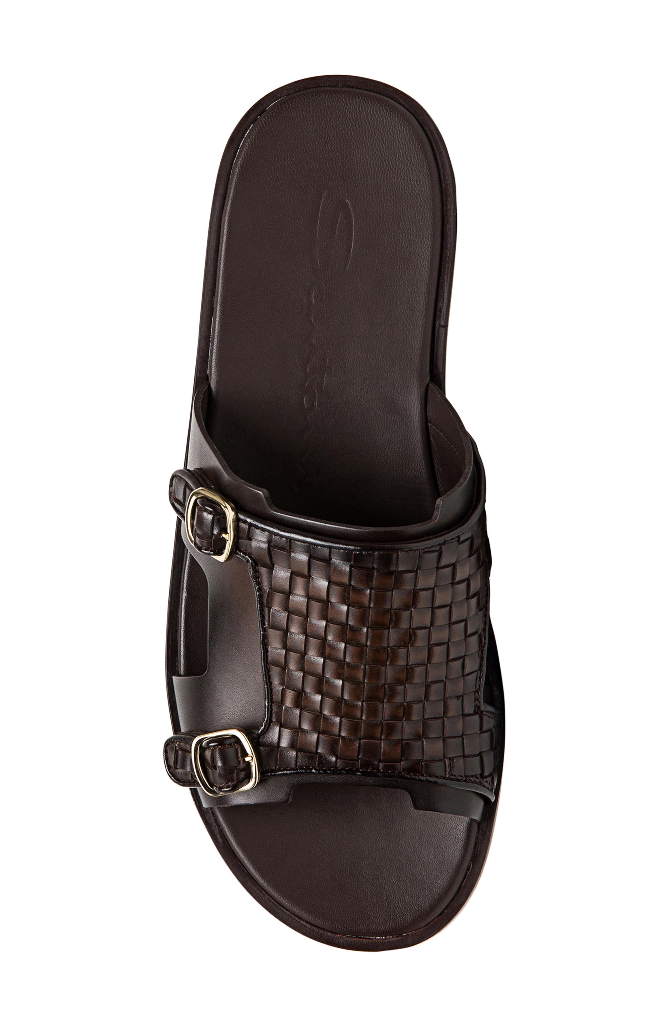 Santoni Duo Woven Leather Monk Strap Slide Sandal in Dark Brown-T65 at Nordstrom - 5