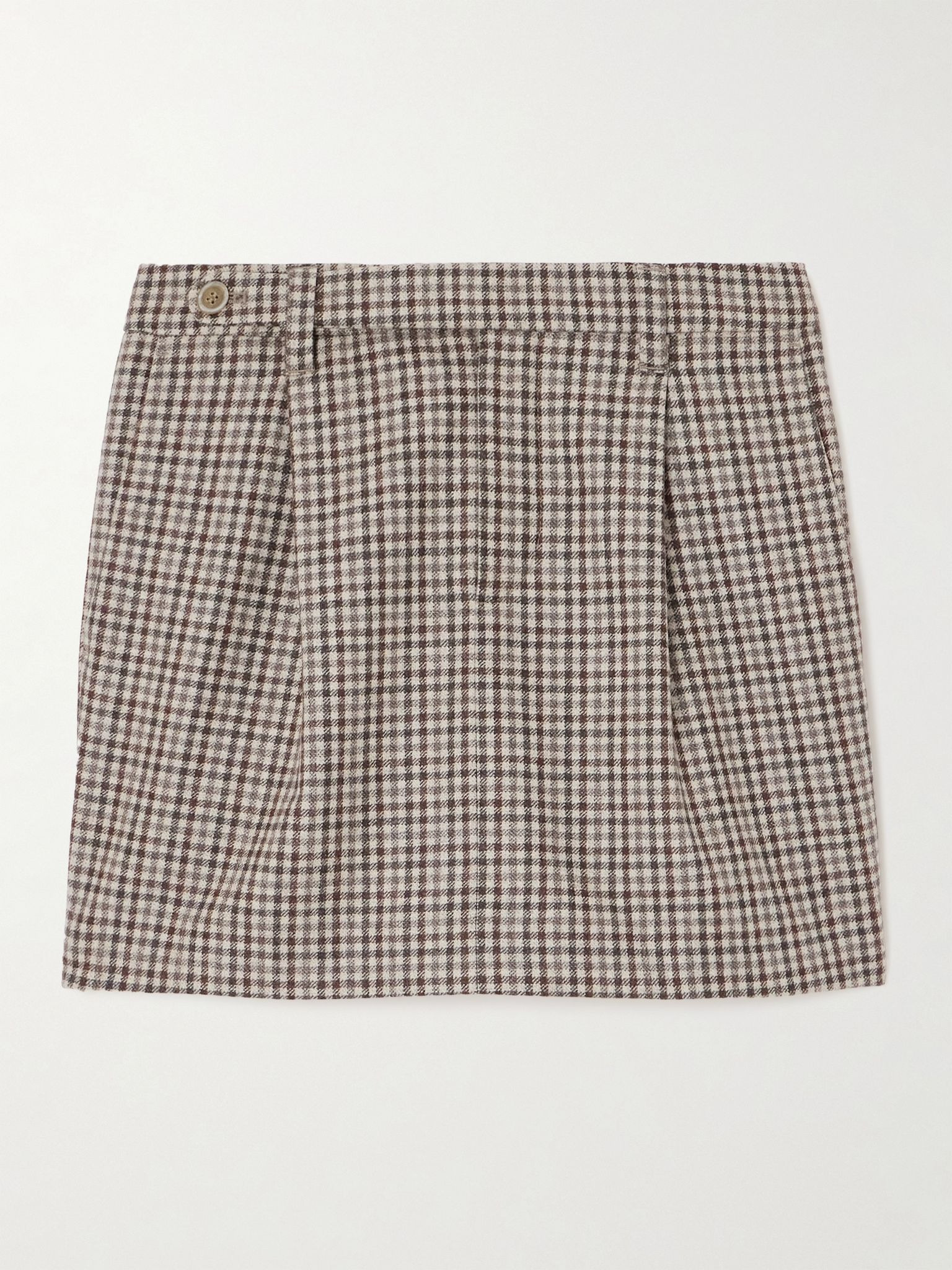 Pleated checked wool mini skirt Beige - 1