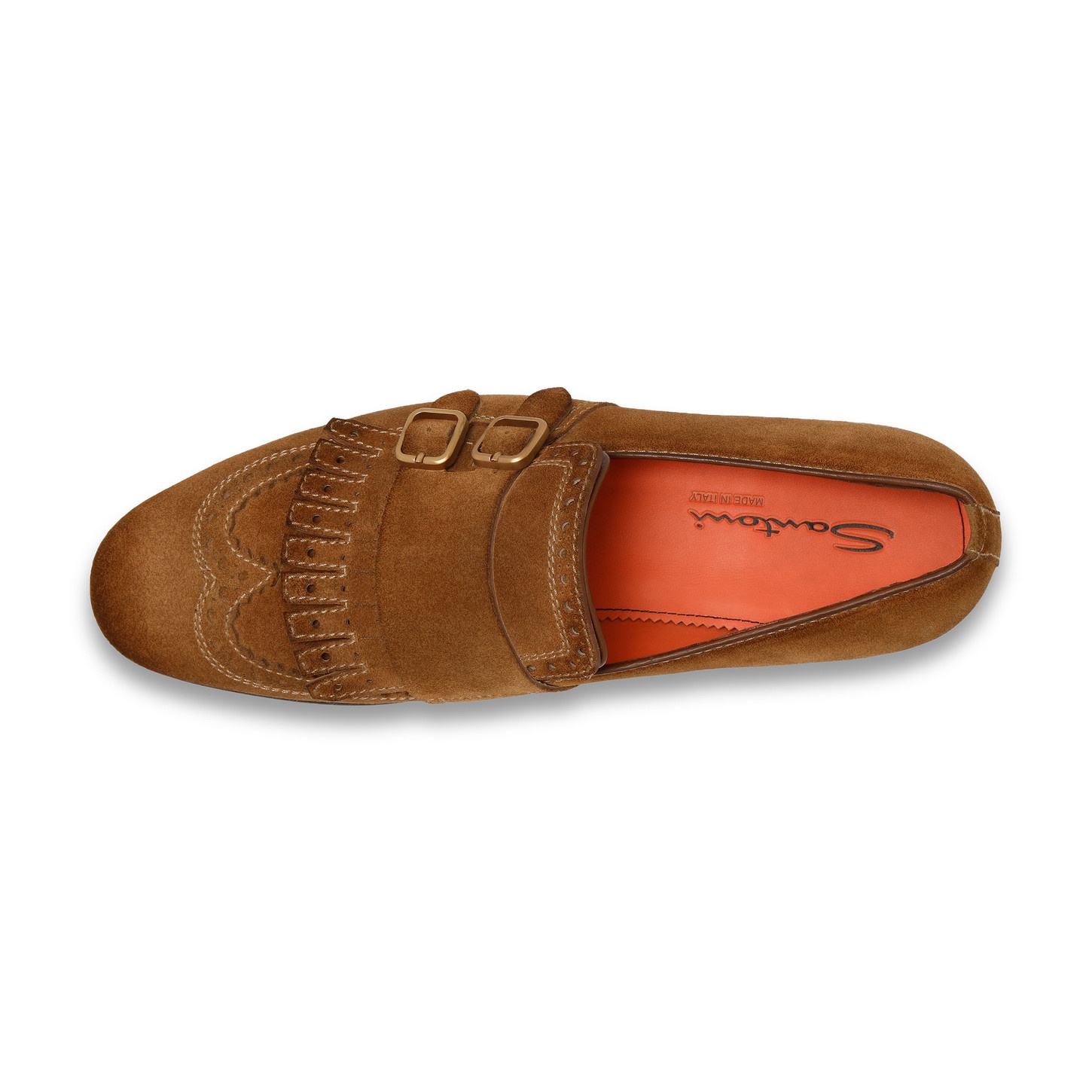 Men's brown suede double-buckle loafer with fringe - 5