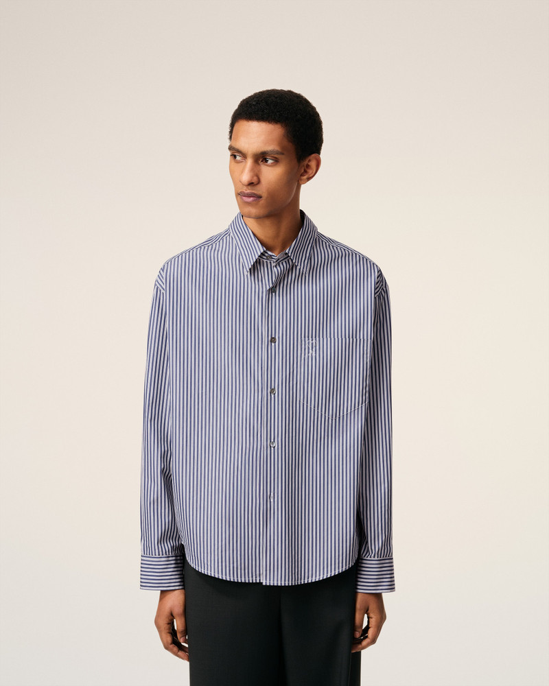 BLUE COTTON EMBOSSED STRIPED AMI DE COEUR BOXY SHIRT 4