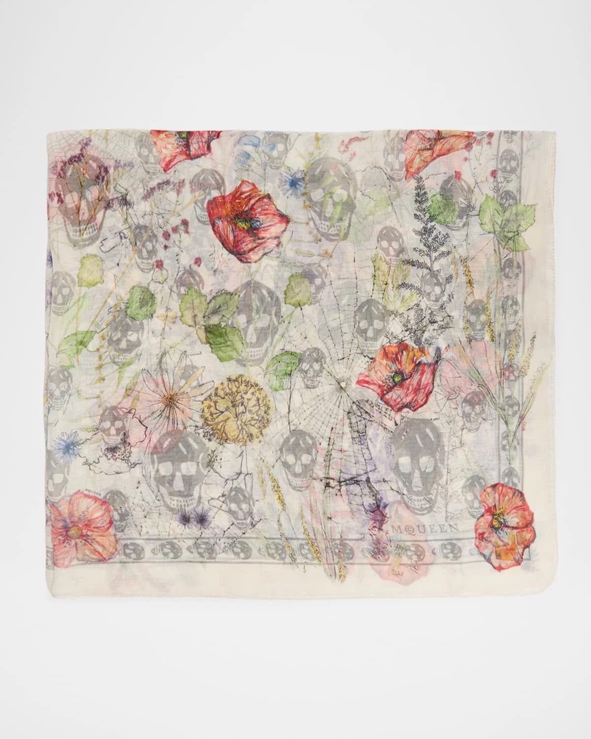 Skull & Spider Floral Silk Scarf - 1