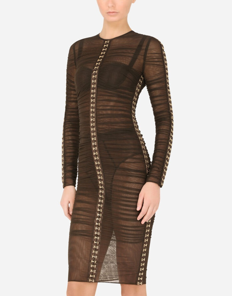 Tulle midi dress with draping and hook-and-eye fastenings 4