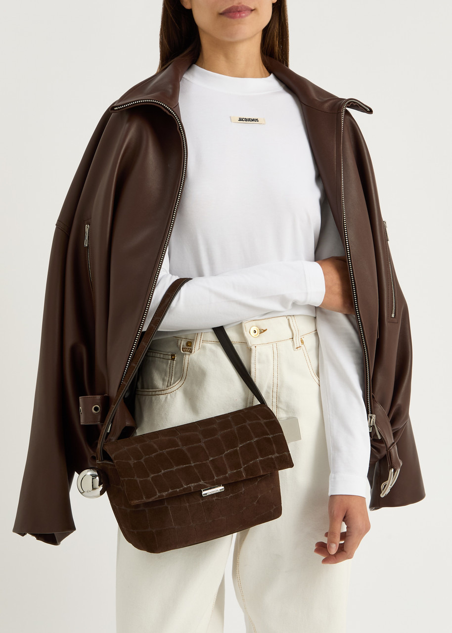 Jacquemus Le Rond Carré Crocodile-effect Suede Shoulder bag - 5