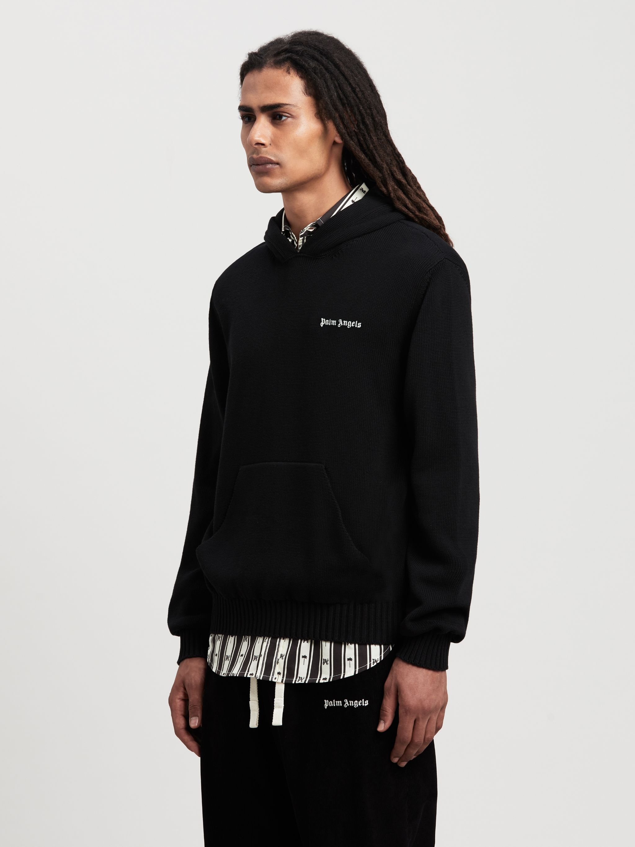 Palm Angels Logo Knit Hoodie | REVERSIBLE