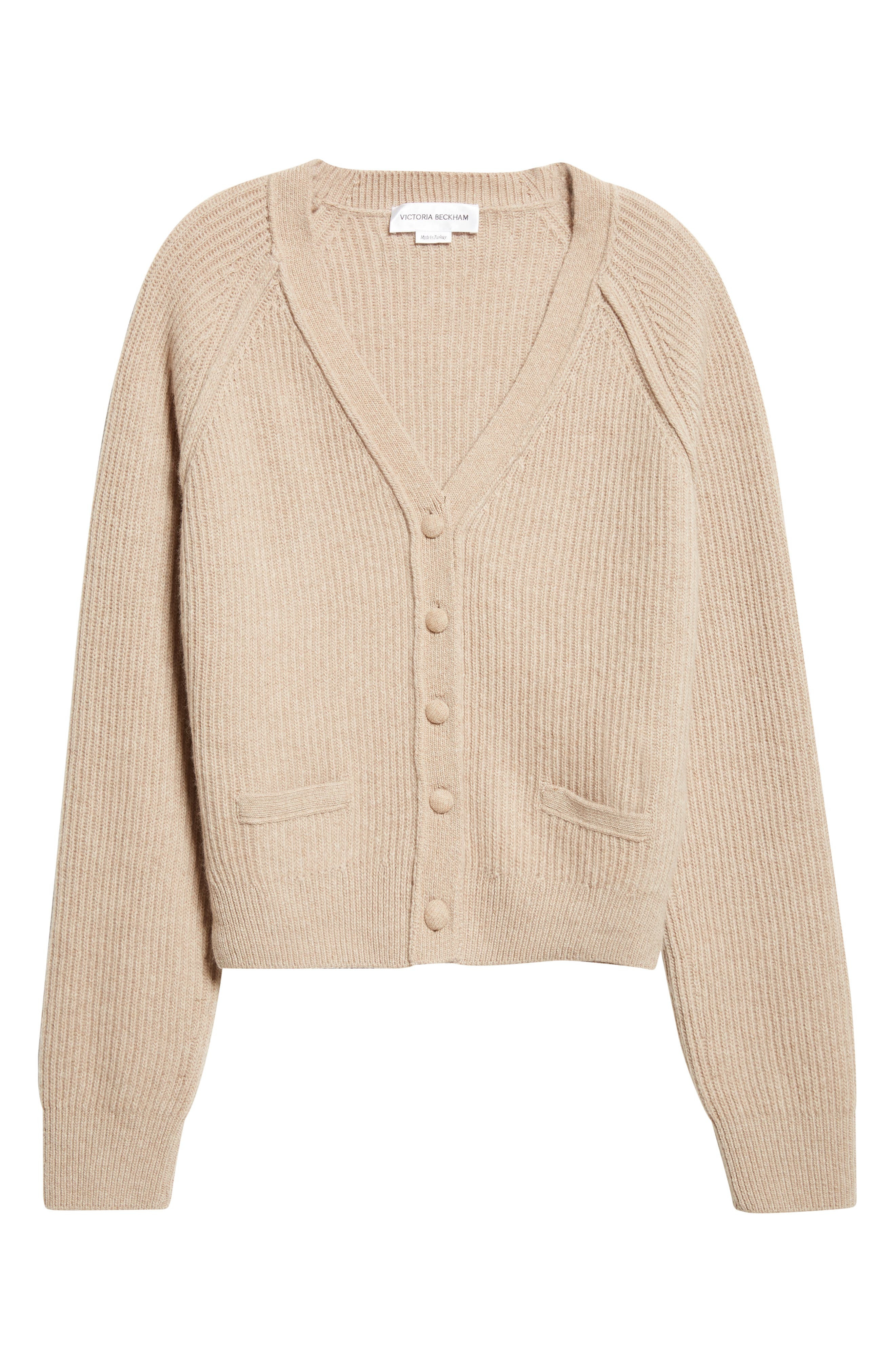 Victoria Beckham Wool & Cashmere Rib Cardigan in Sand at Nordstrom - 5