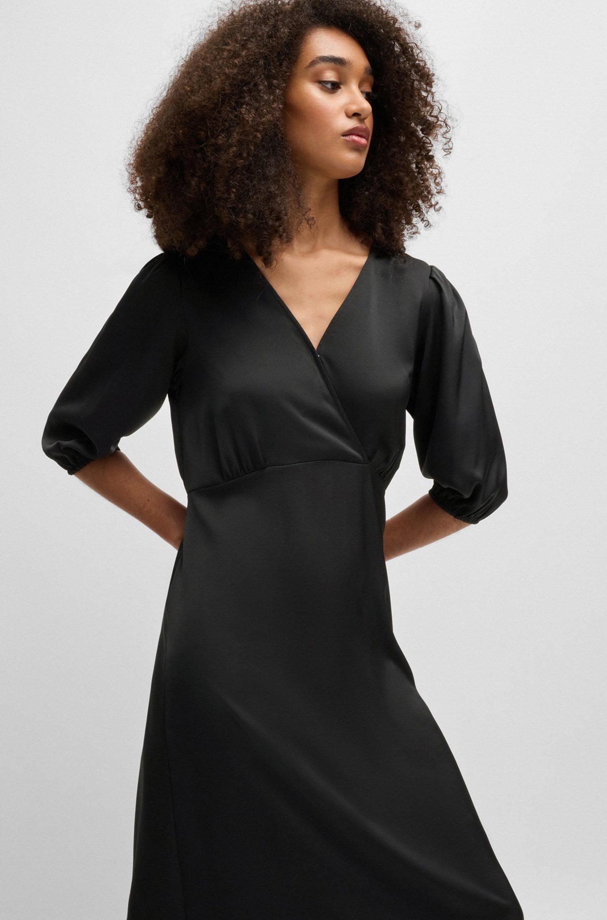 WRAP-FRONT DRESS IN HAMMERED SATIN - 6