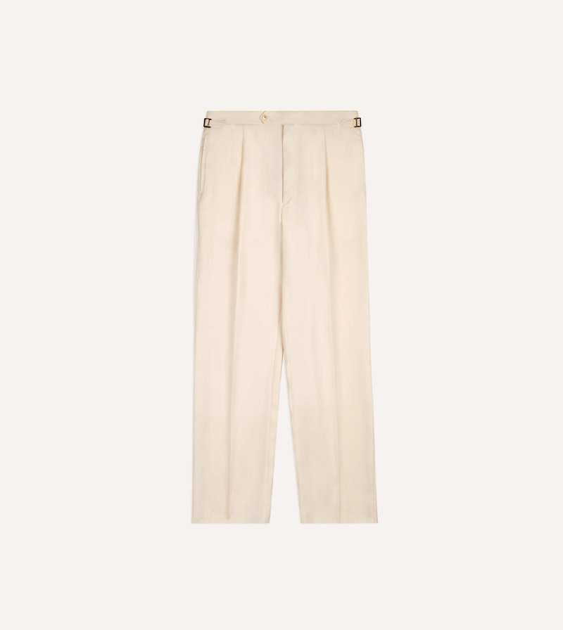 Ecru Ramie-Canapa Single-Pleat Trouser - 1