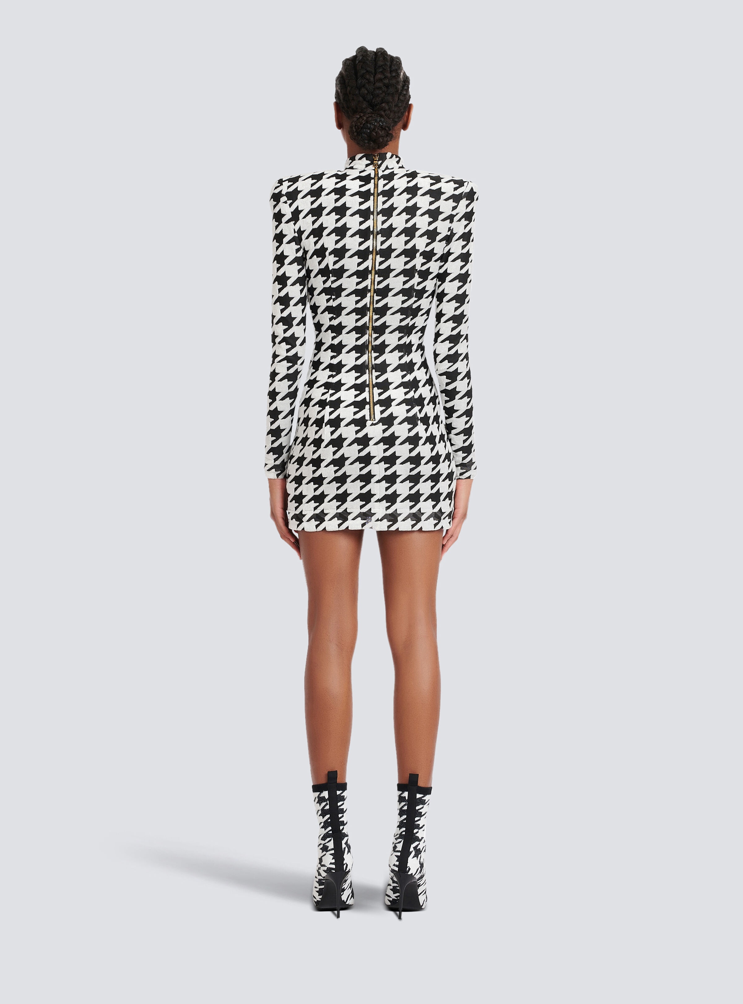 Short houndstooth print velvet dress - 4