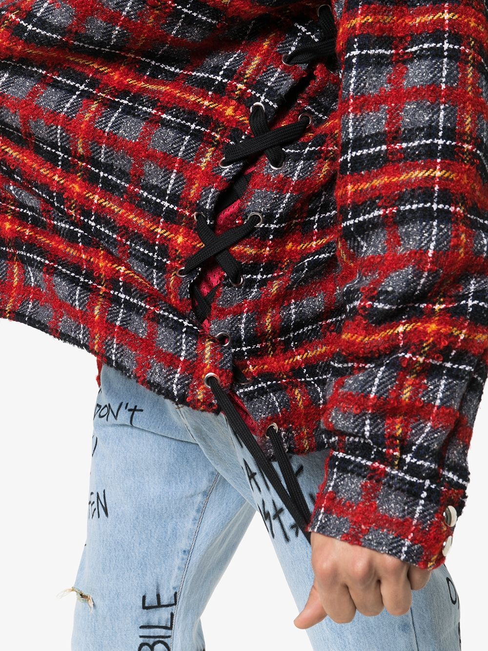 lace-up detail plaid shirt - 5