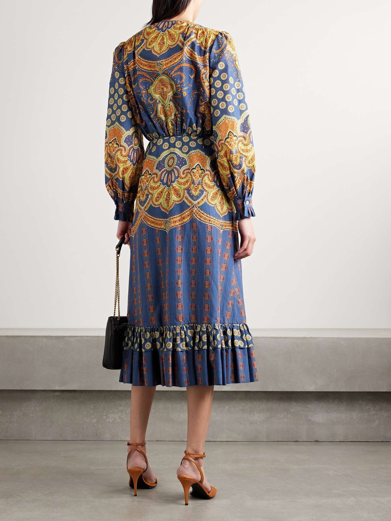 Printed cotton midi dress Blue - 3