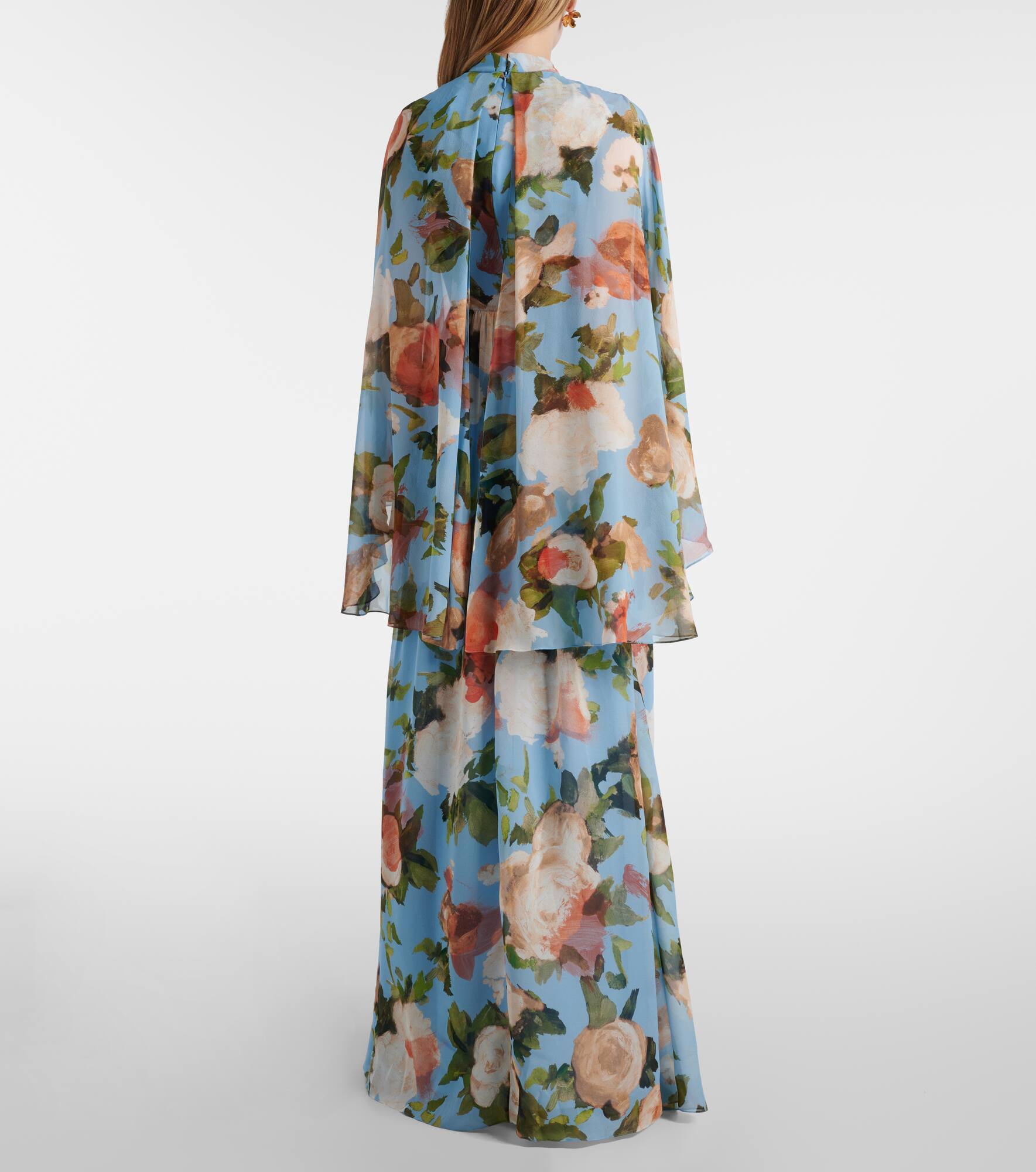 Caped floral silk voile gown - 3
