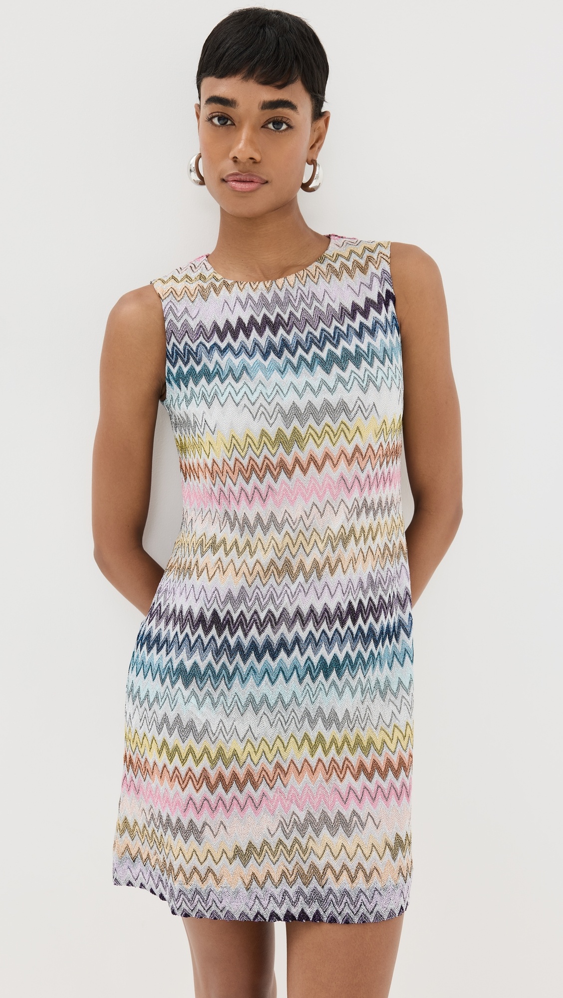 Sleeveless Mini Dress in Zig Zag Lamé Viscose - 1