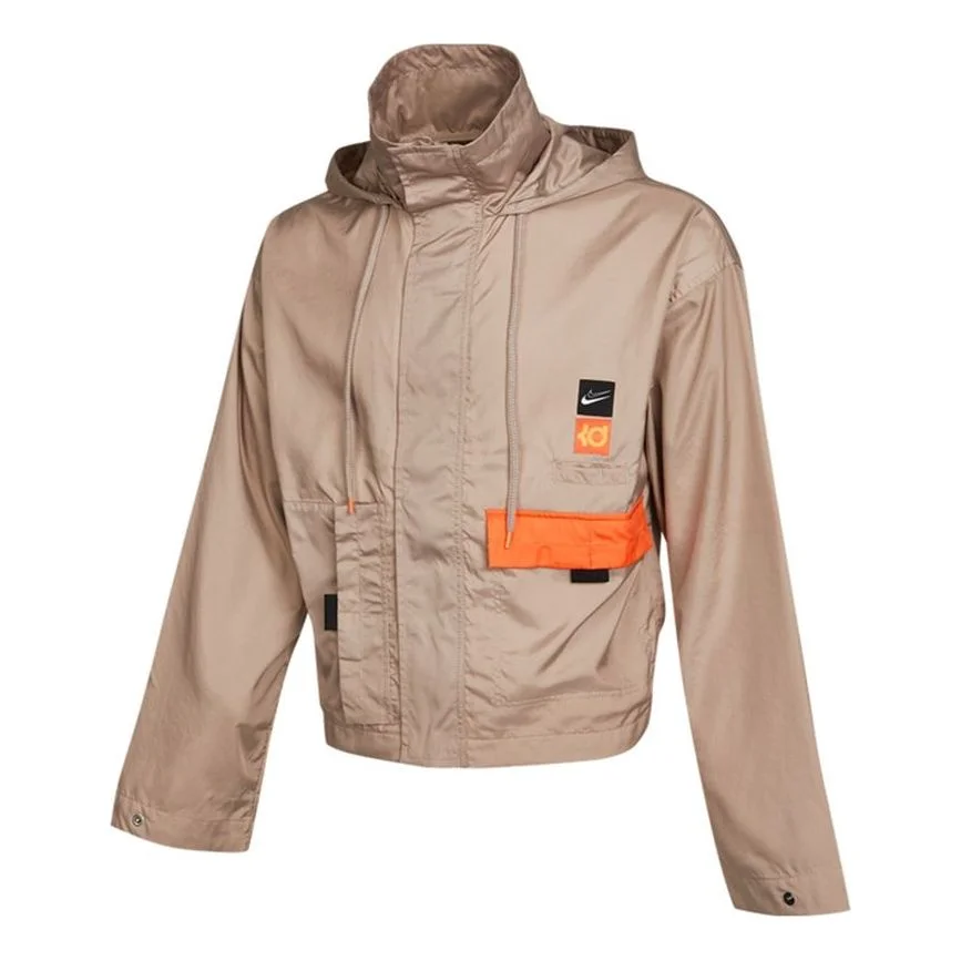 Nike KD Swoosh Embroidered Pattern Woven Basketball Jacket Khaki CV2404-245 - 1