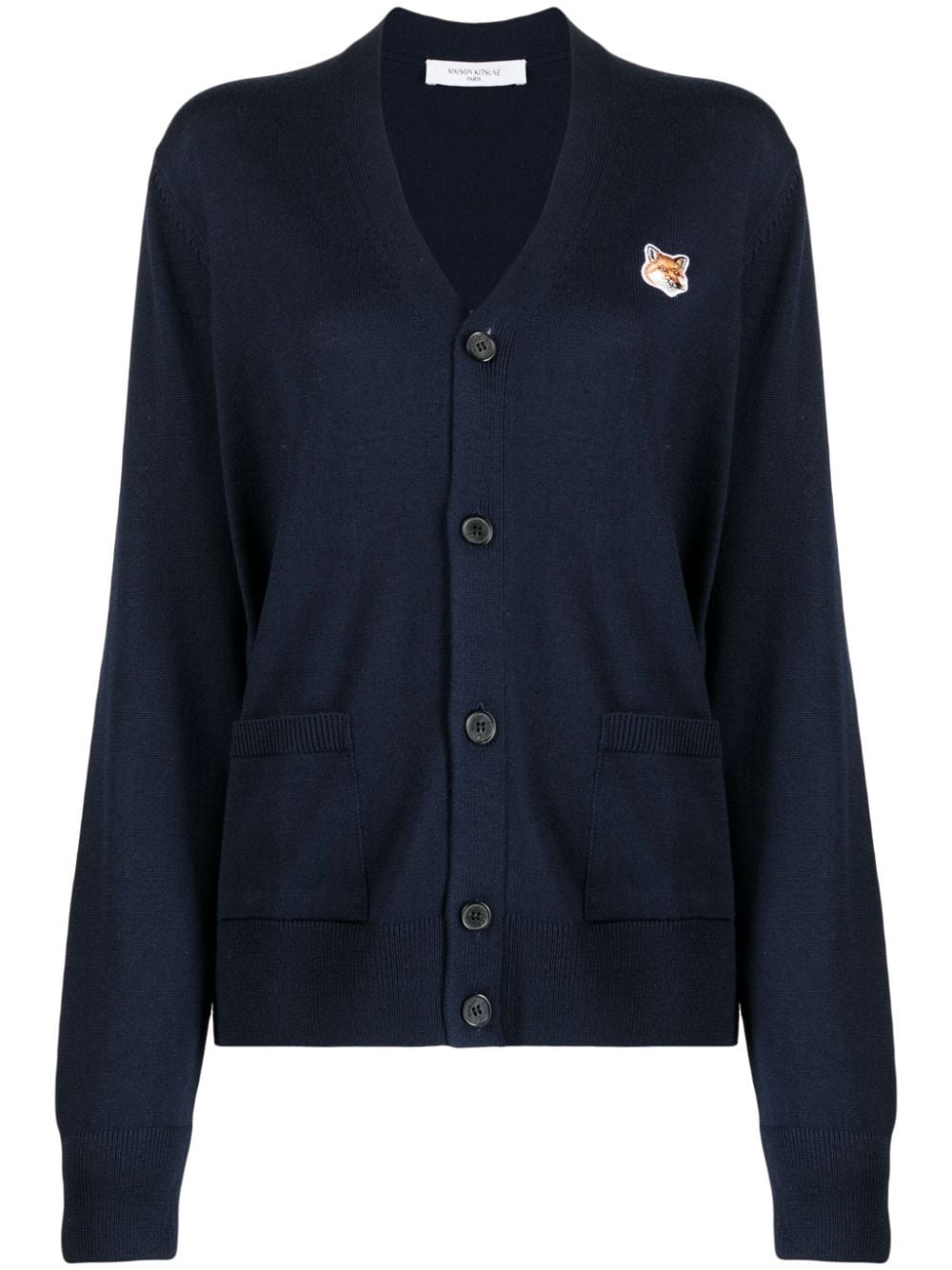 logo-patch wool cardigan - 1