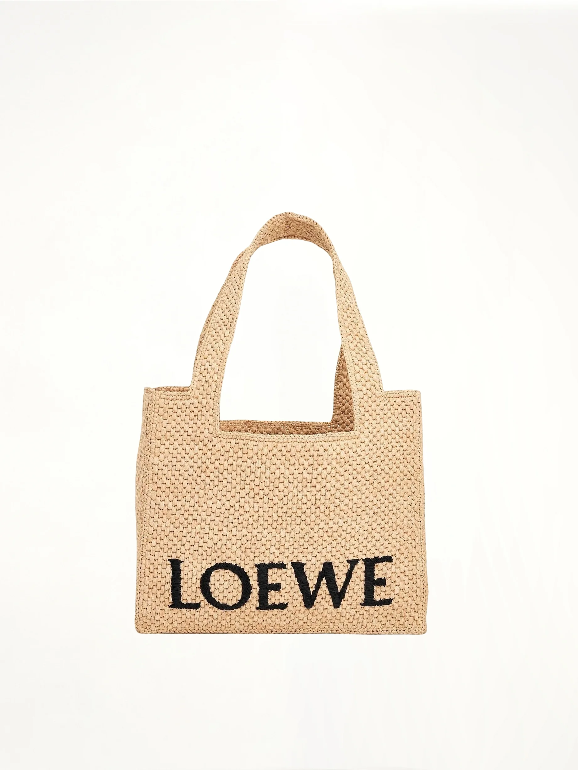 Medium Logo Font Tote Bag in Raffia and Calfskin in Natural - 1