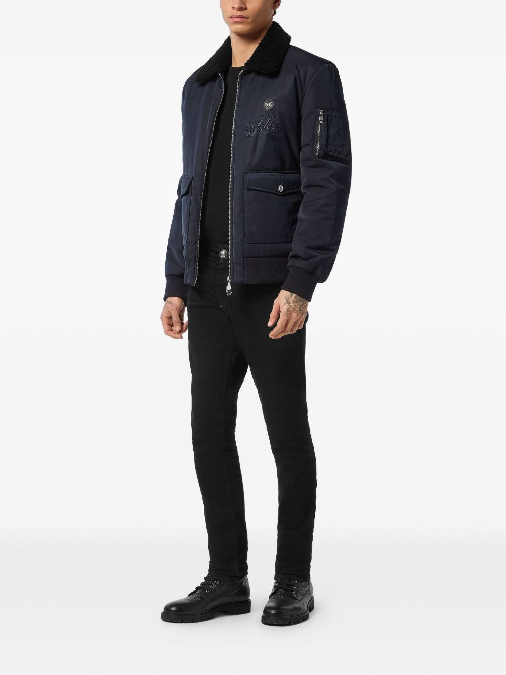 shearling-collar bomber jacket - 2