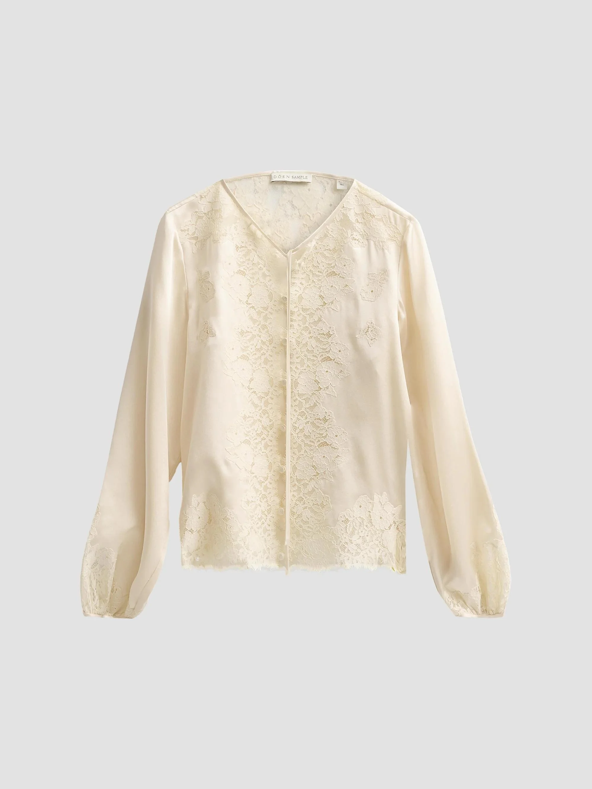 Women's Lucine Lace-Trim Silk Blouse - Candlelight - 1