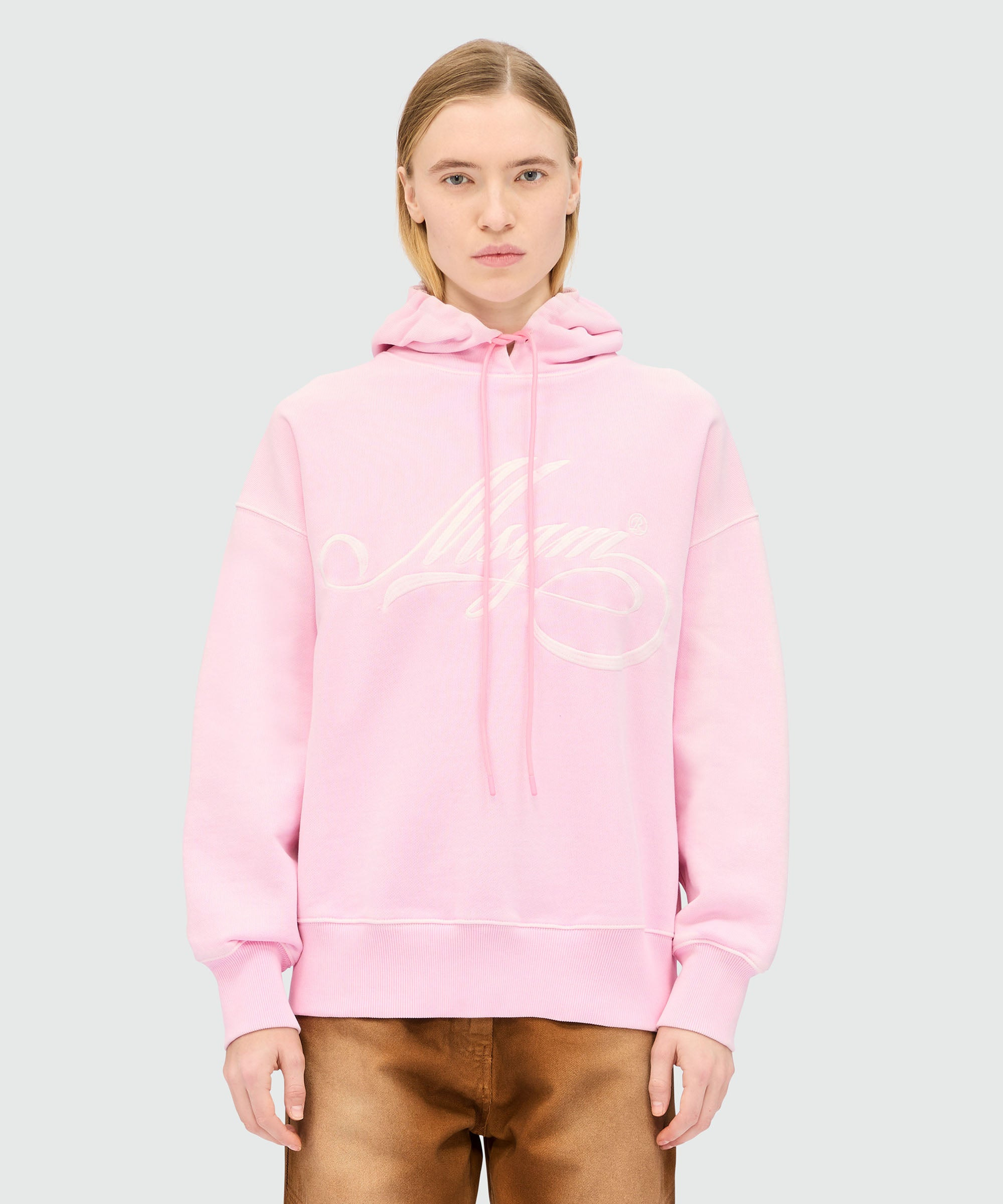 Pink jersey hoodie with cursive MSGM logo - 2