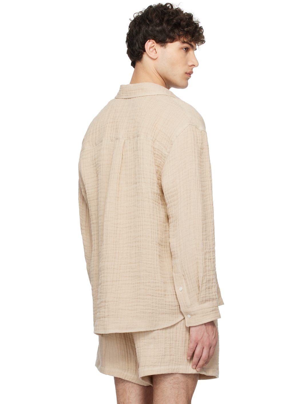 Beige Double Weave Linen Shirt - 3