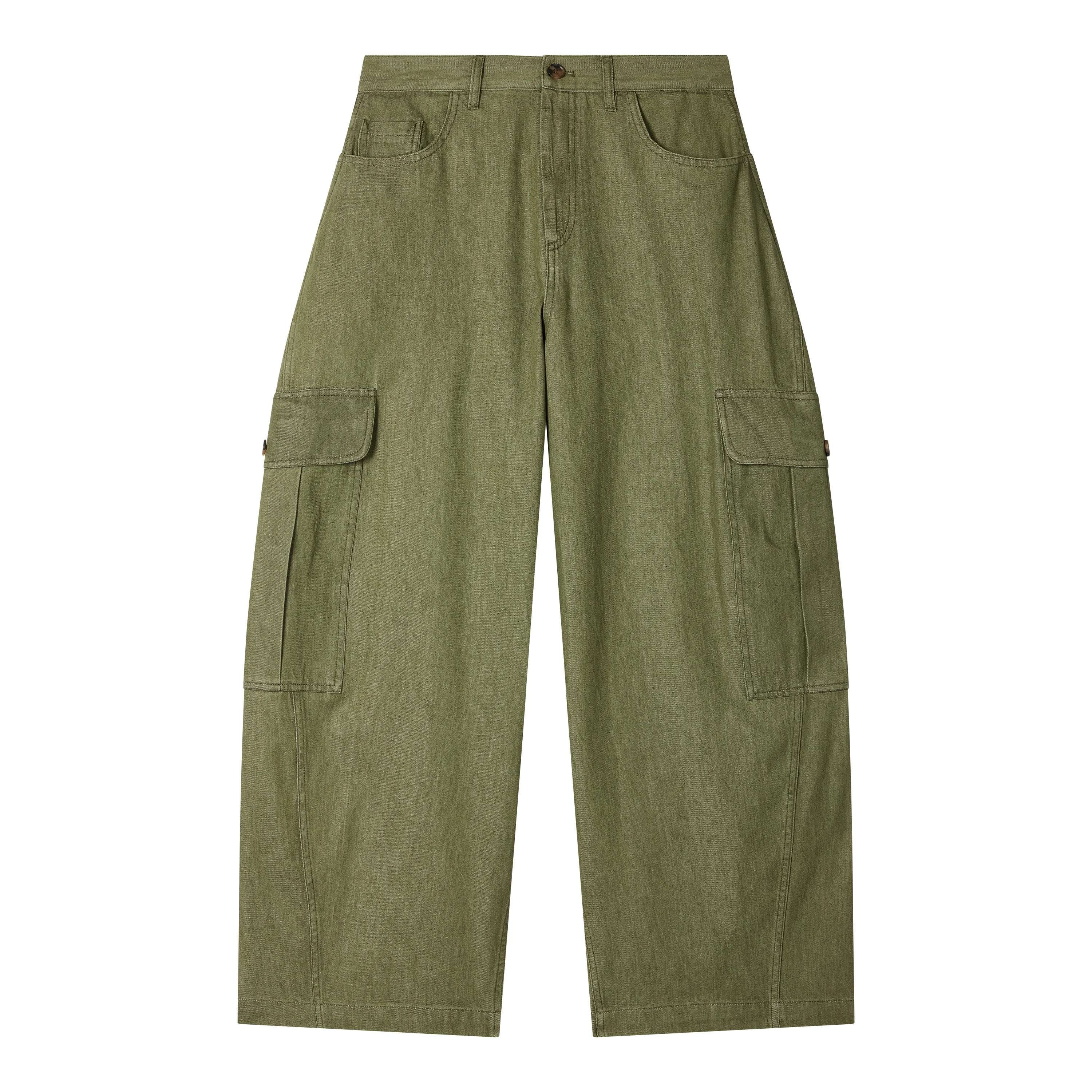 Women's Olive Cargo Denim Trousers - 1