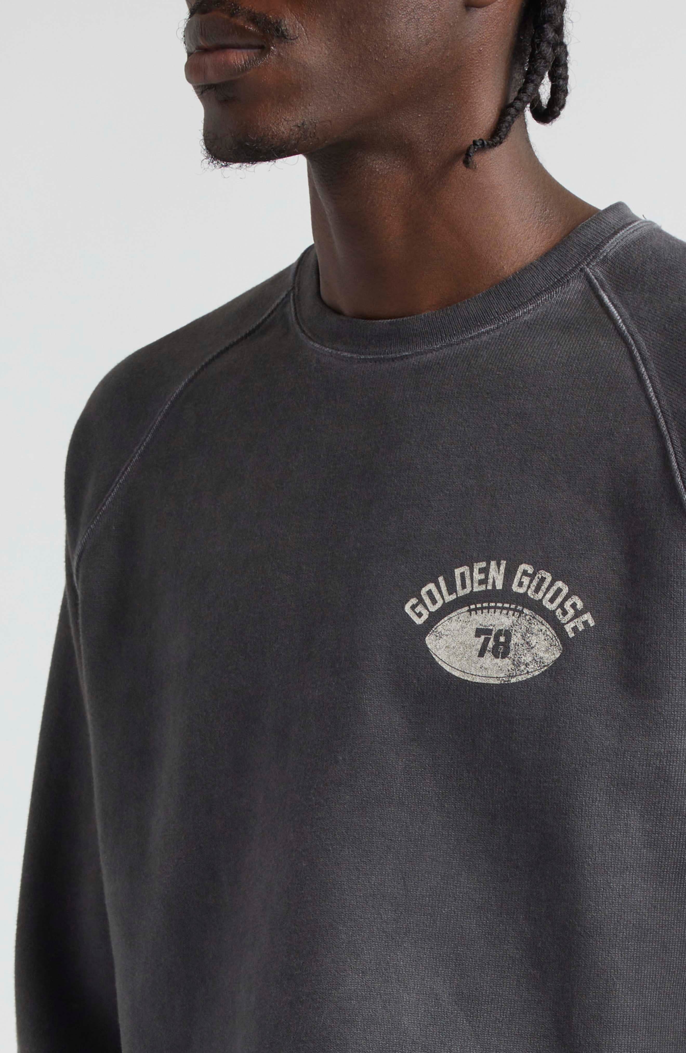 Golden Goose Journey Faded Long Sleeve Graphic Sweatshirt in Anthracite/Heritage White at Nordstrom - 5