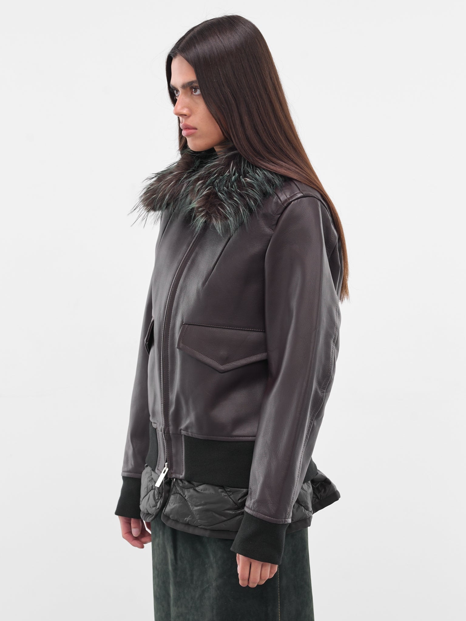 Brown Layered Leather Zip Jacket - 2