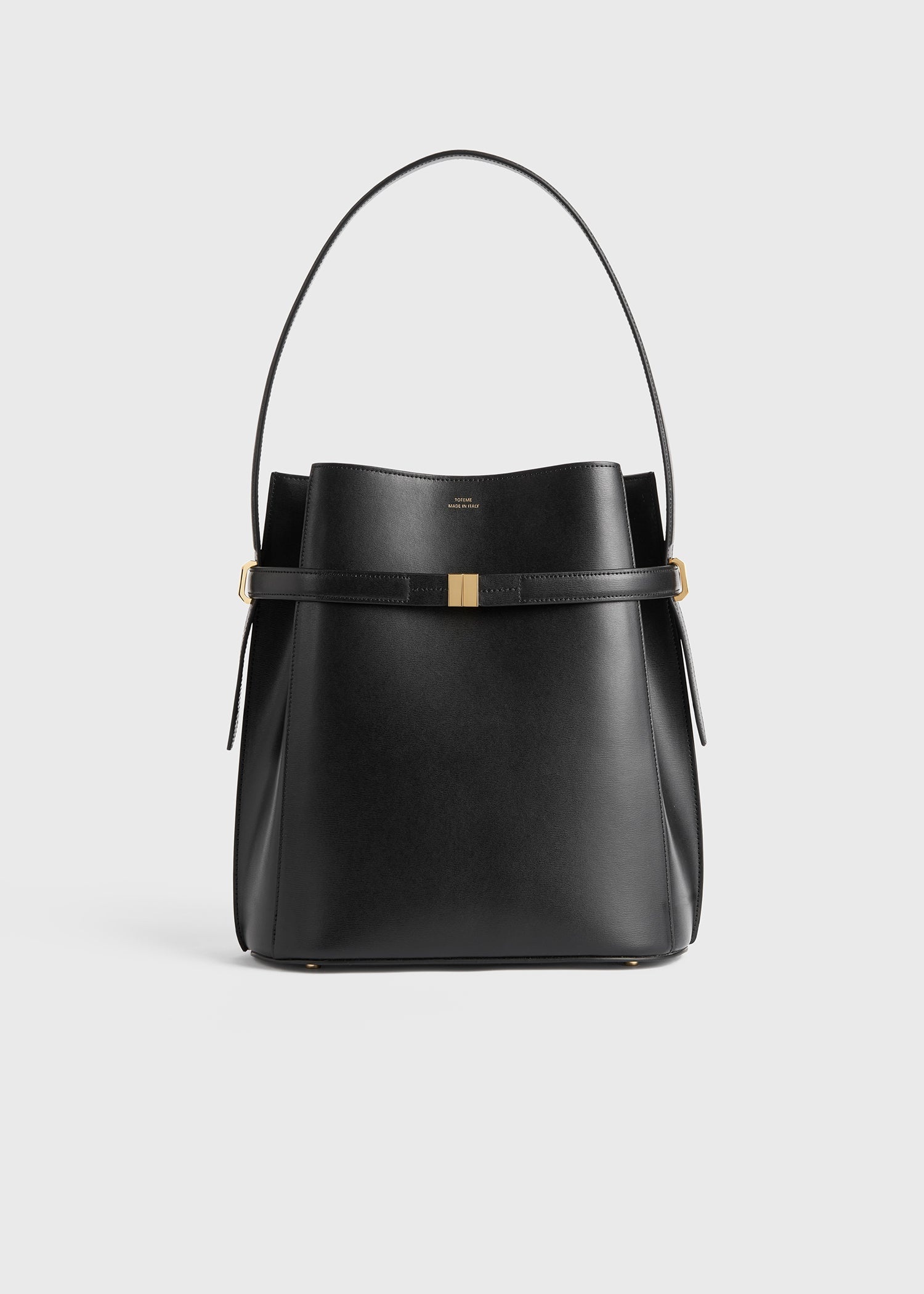 Belted leather bucket bag black - 9