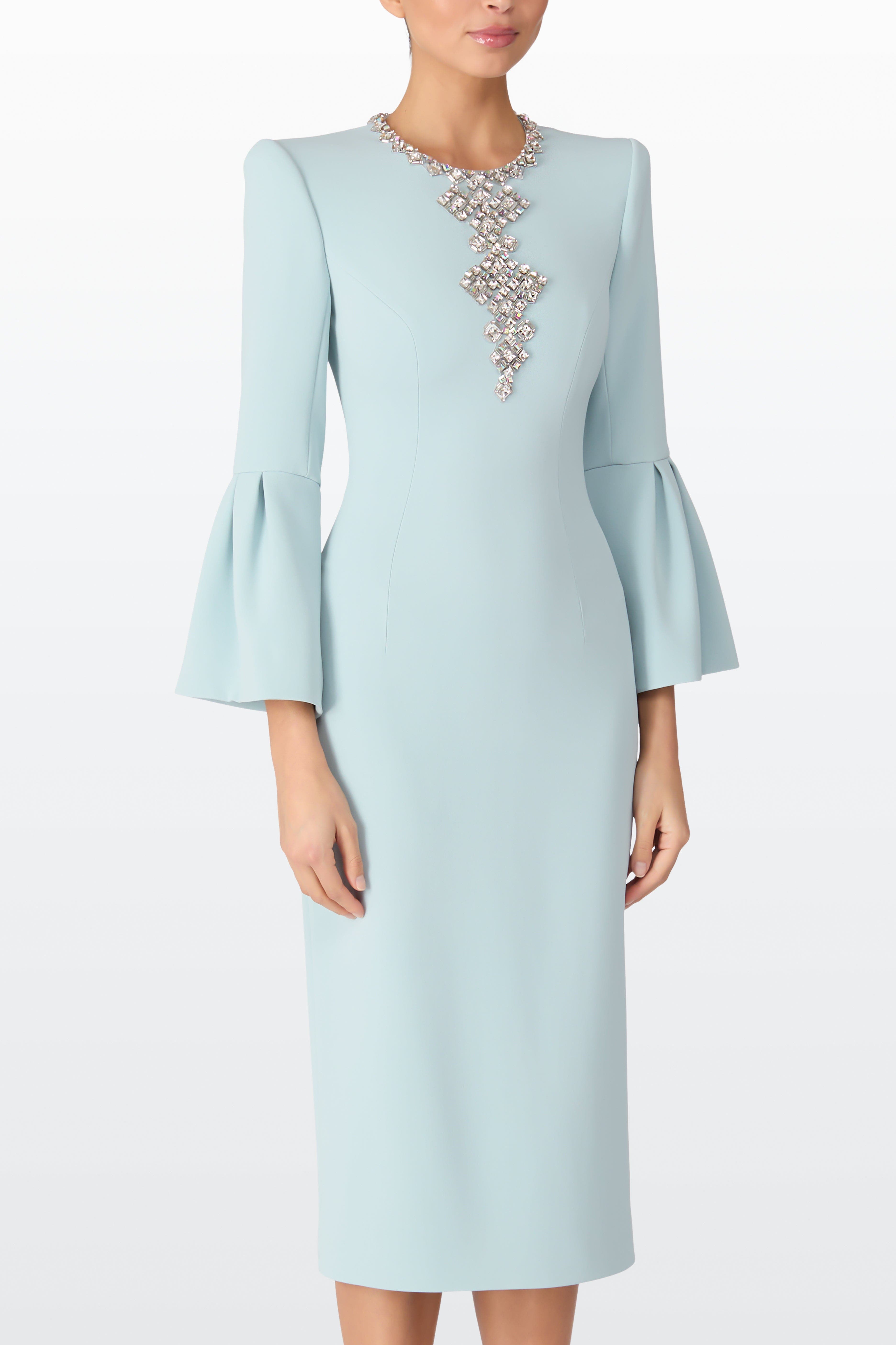 Jenny Packham Margoni Bell-Sleeve Embellished Midi Dress in Porcelain at Nordstrom - 2