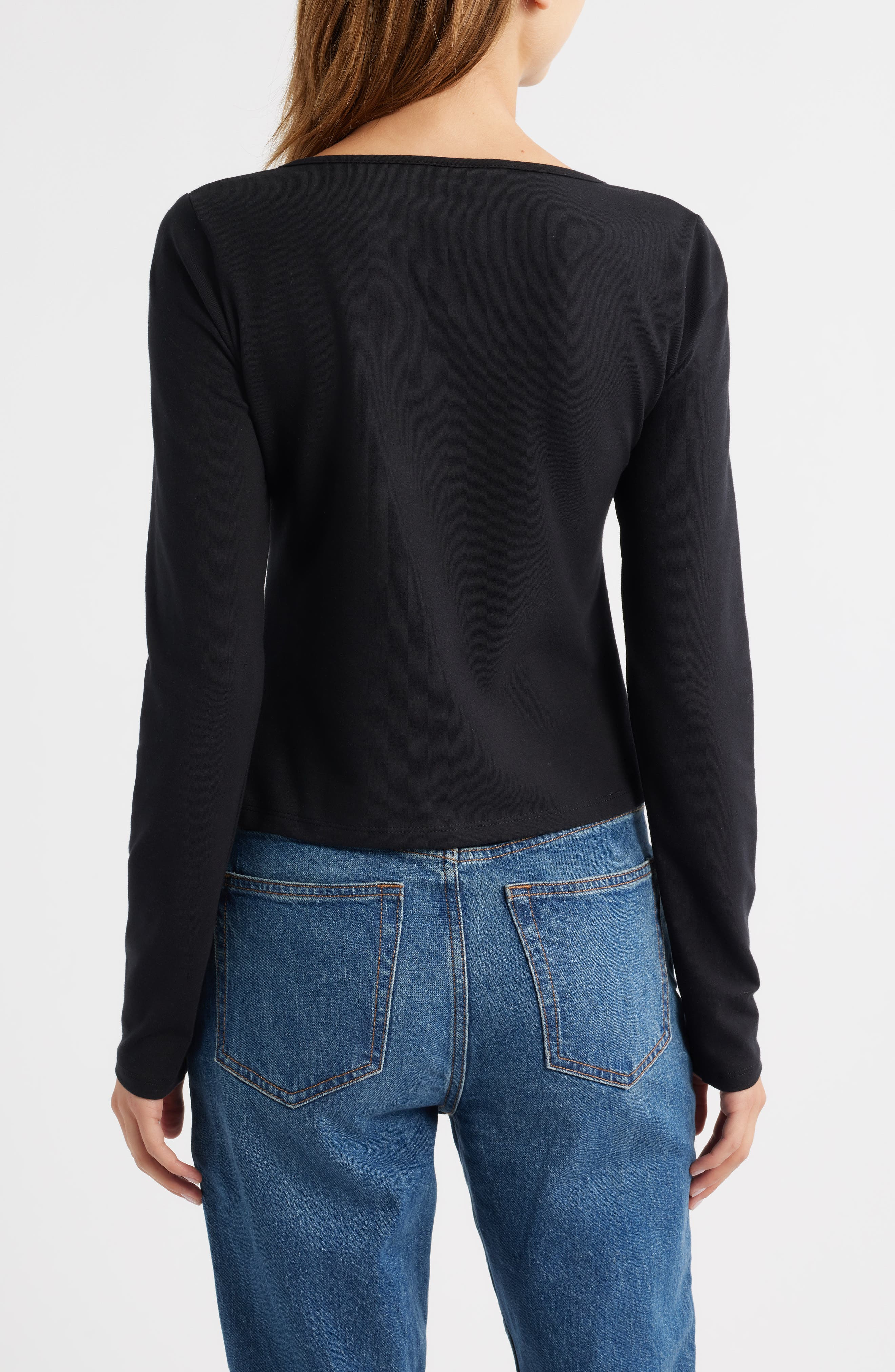 Reformation Silas Twist Detail Stretch Cotton Knit Top in Black at Nordstrom - 2
